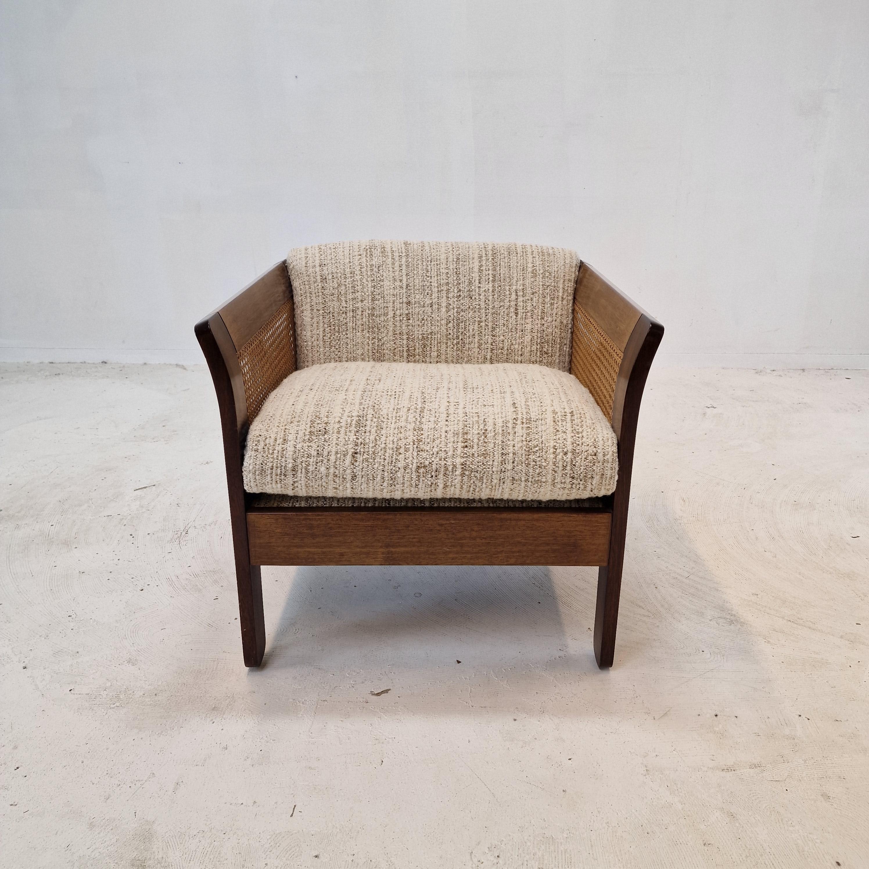 Midcentury Set of 3 Italian Wood with Rattan Club Chairs, 1960s 2