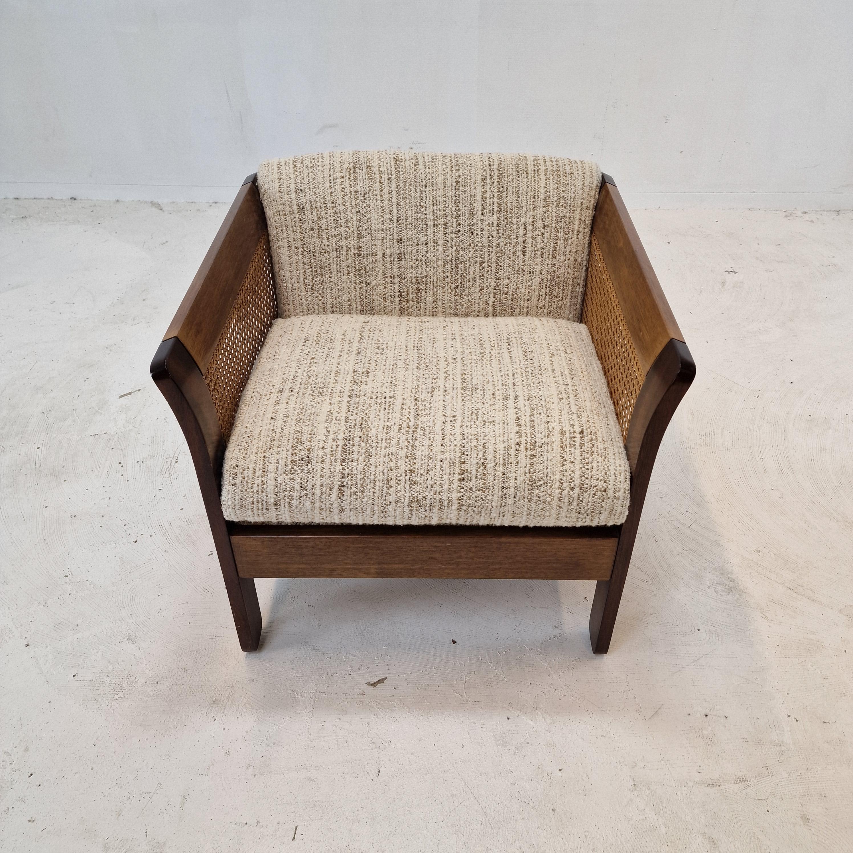 Midcentury Set of 3 Italian Wood with Rattan Club Chairs, 1960s 3