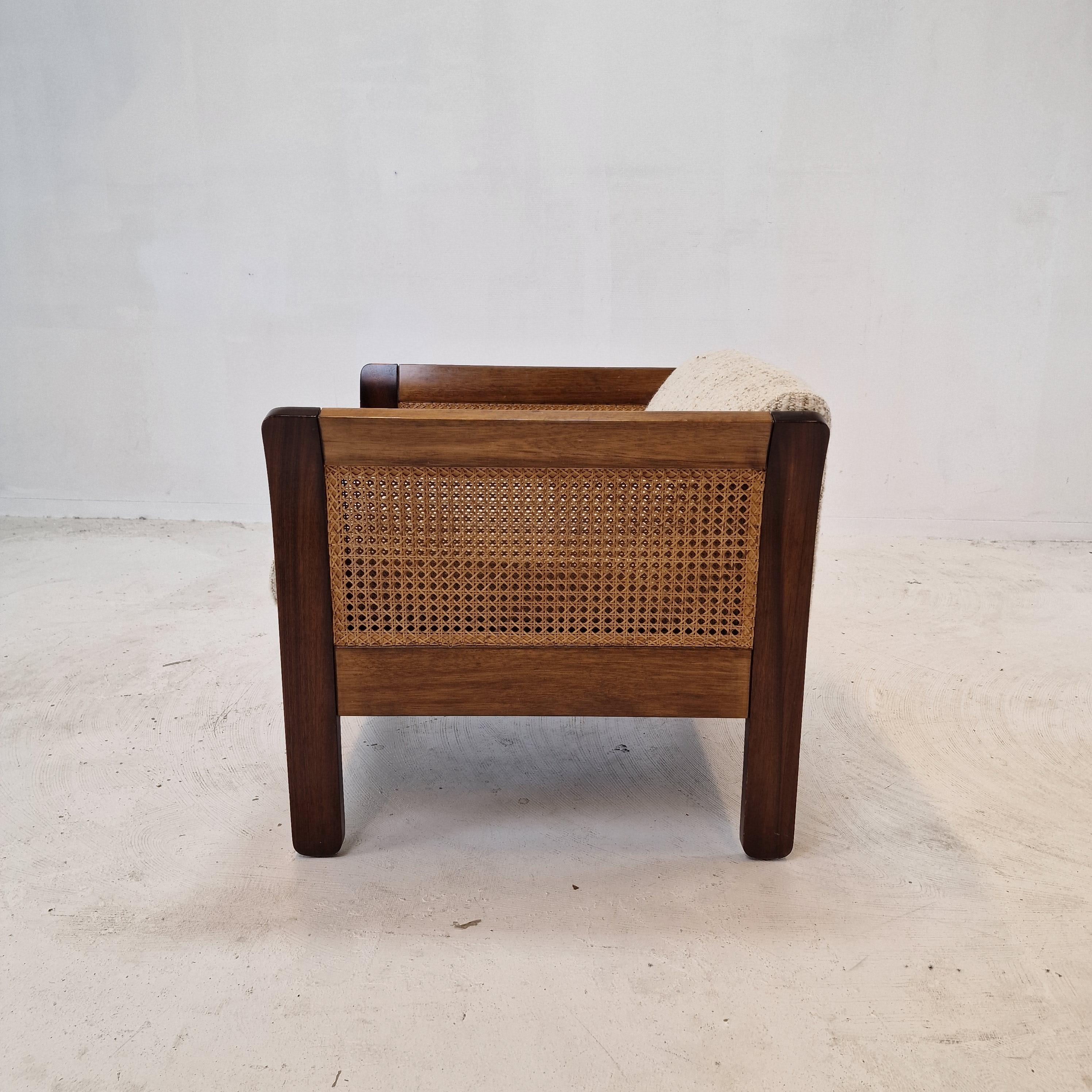Midcentury Set of 3 Italian Wood with Rattan Club Chairs, 1960s 4
