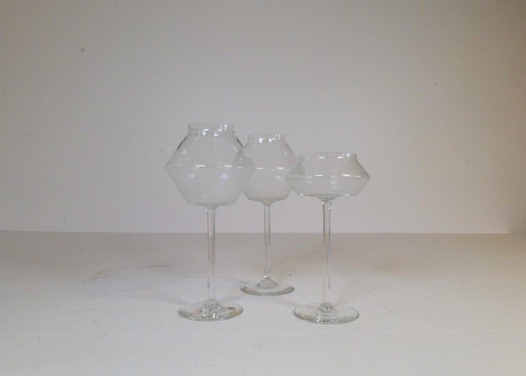 Midcentury Set of 3 Large Art Glass Candleholders Johansfors, Sweden, 1950s For Sale 2