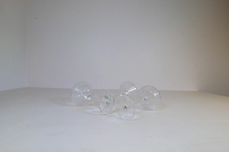 Midcentury Set of 3 Large Art Glass Candleholders Johansfors, Sweden, 1950s For Sale 3