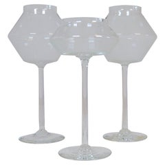 Midcentury Set of 3 Large Art Glass Candleholders Johansfors, Sweden, 1950s