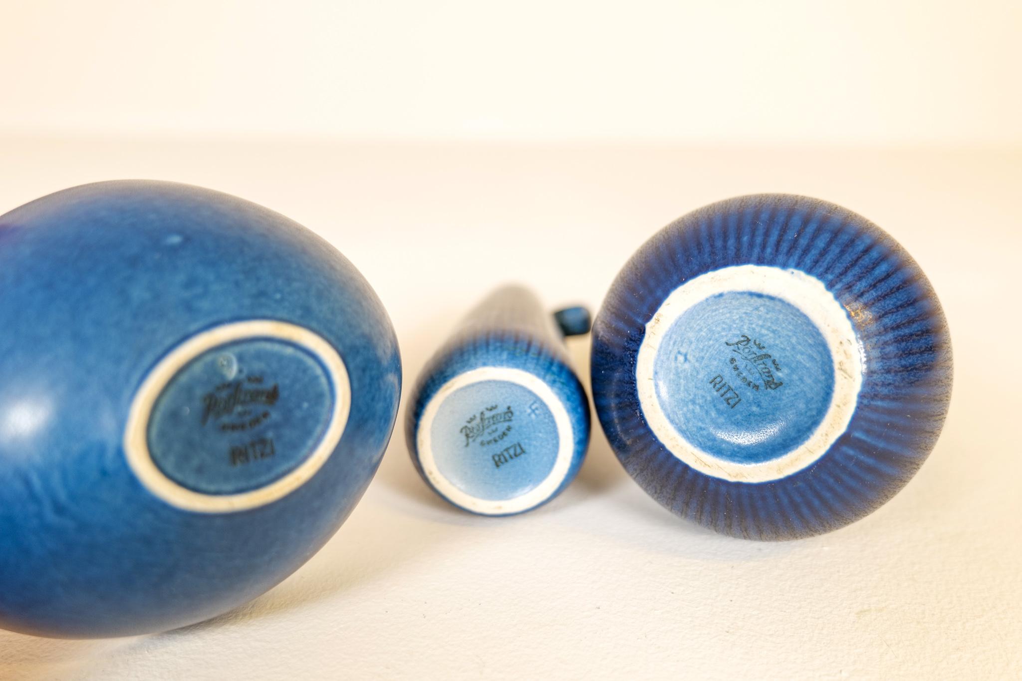 Midcentury Modern Set of 3 Rörstrand Ritzi Vases and Bowl Gunnar Nylund For Sale 5