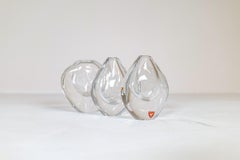 Midcentury Set of 3 Vases and Plate Clear Crystal Glass Orrefors Sweden 1950