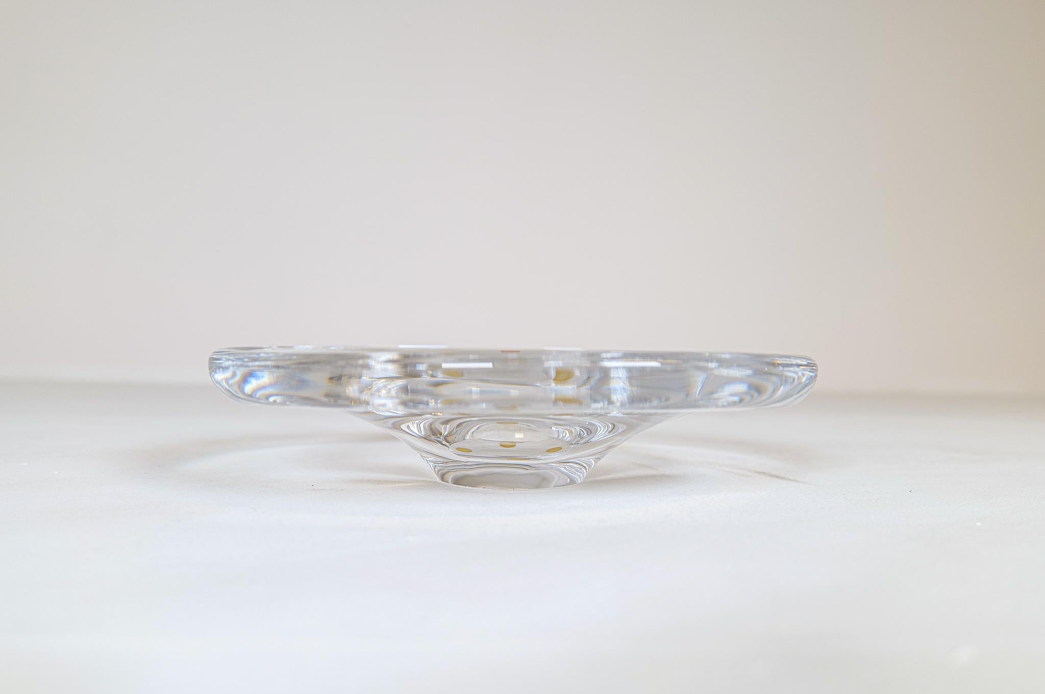 Swedish Midcentury Set of 3 Vases and Plate Clear Crystal Glass Orrefors Sweden 1950 For Sale