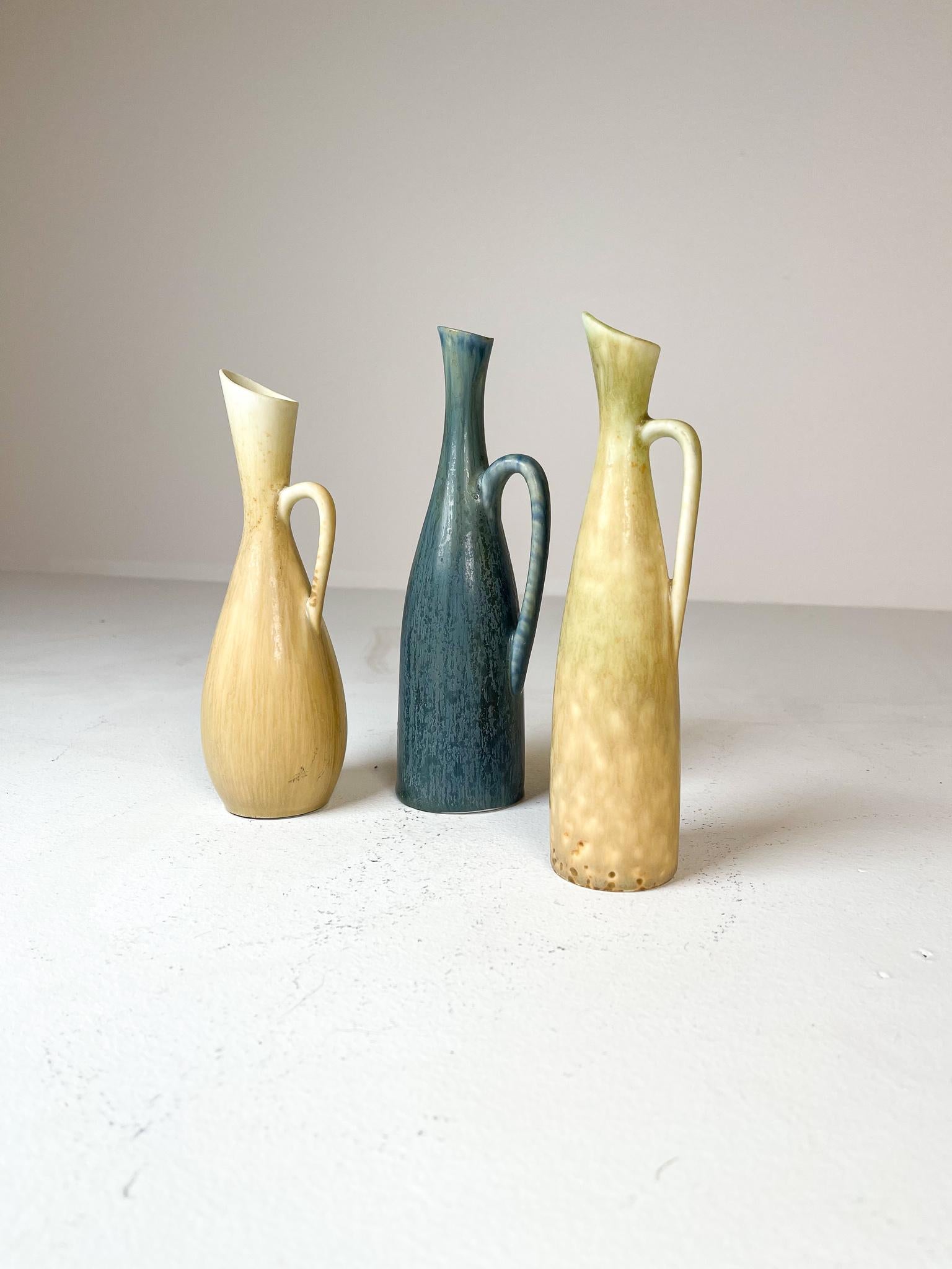 Ceramic Mid-Century Modern Set of 3 Vases Rörstrand Carl Harry Stålhane, Sweden, 1950s For Sale