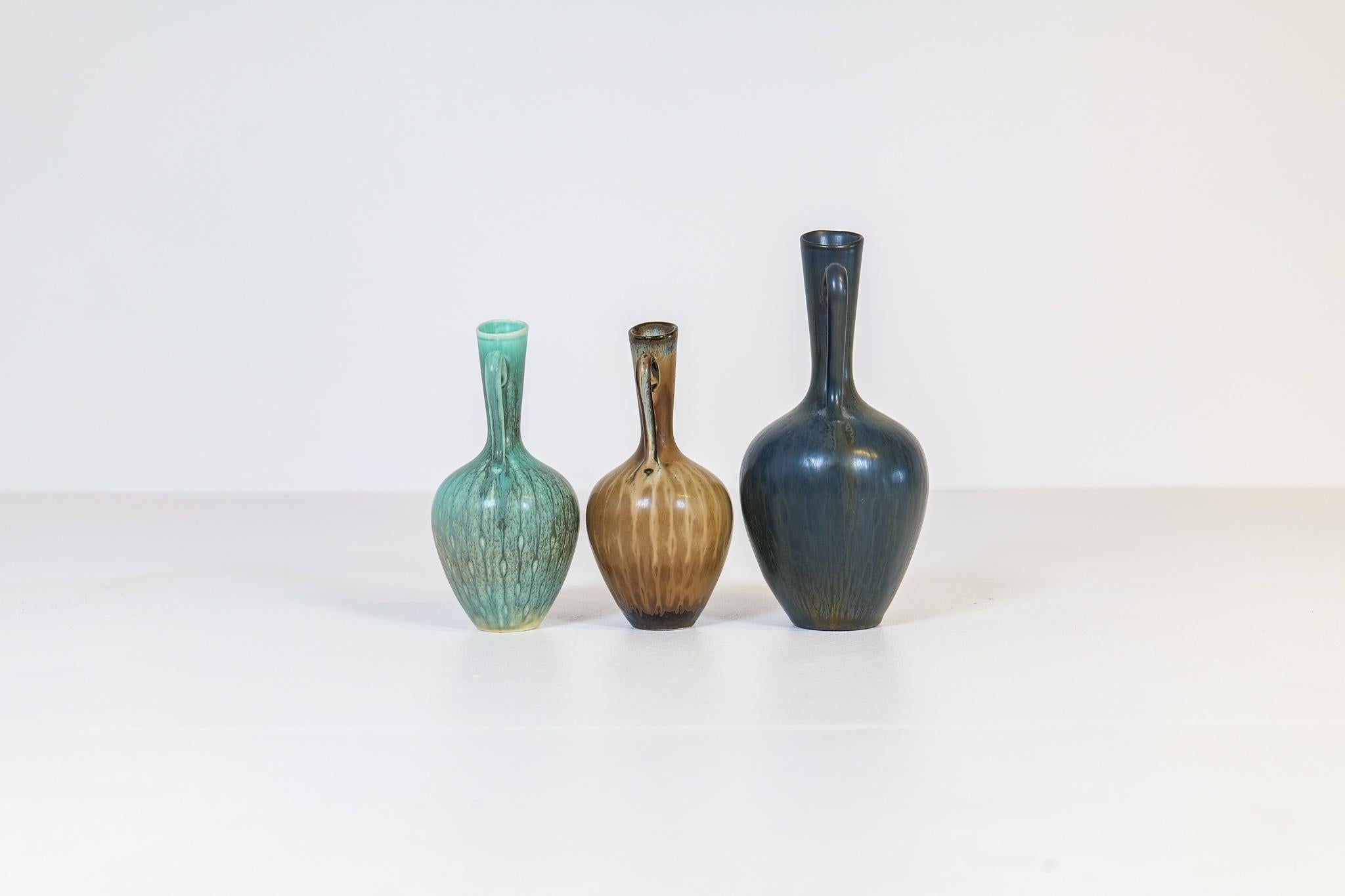 Set von 3 Vasen aus der Mitte des Jahrhunderts Rrstrand Gunnar Nylund Schweden im Angebot 4