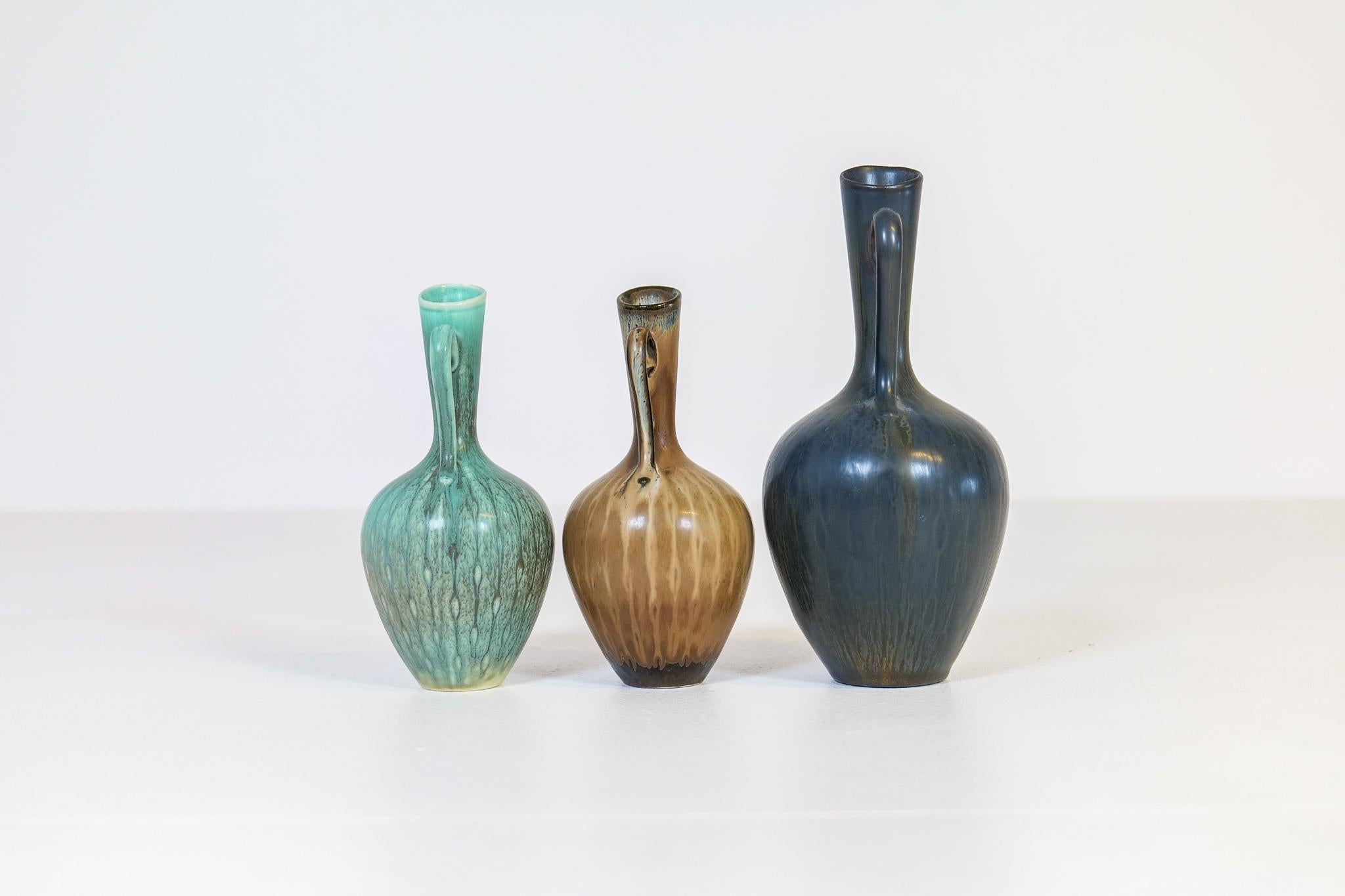 Midcentury Set of 3 Vases Rörstrand Gunnar Nylund Sweden For Sale 5
