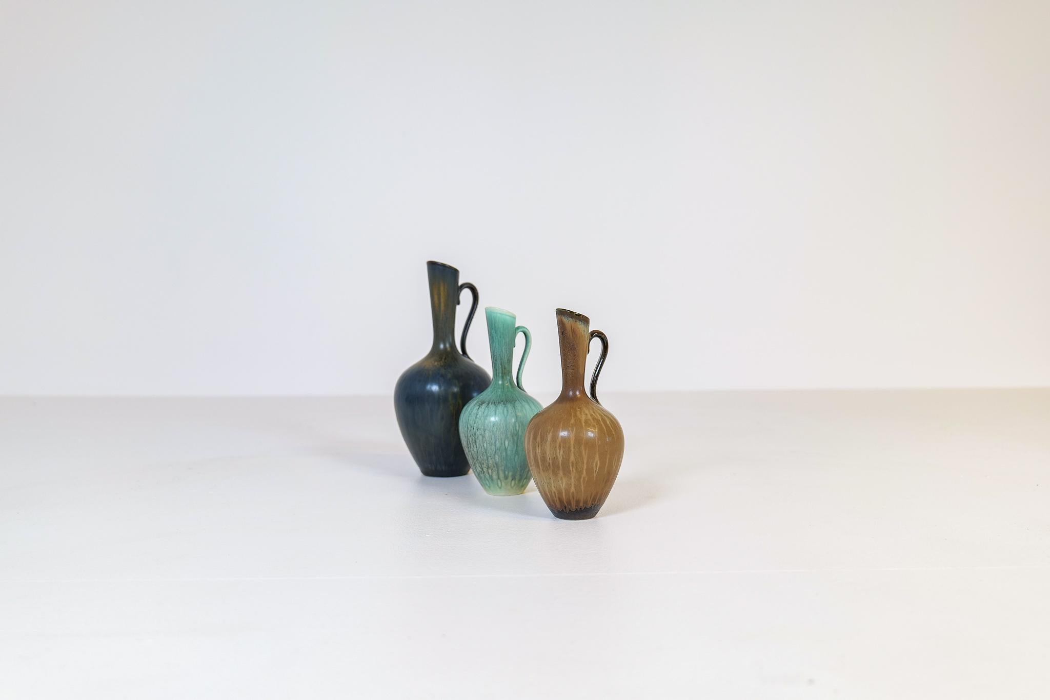 Swedish Midcentury Set of 3 Vases Rörstrand Gunnar Nylund Sweden For Sale