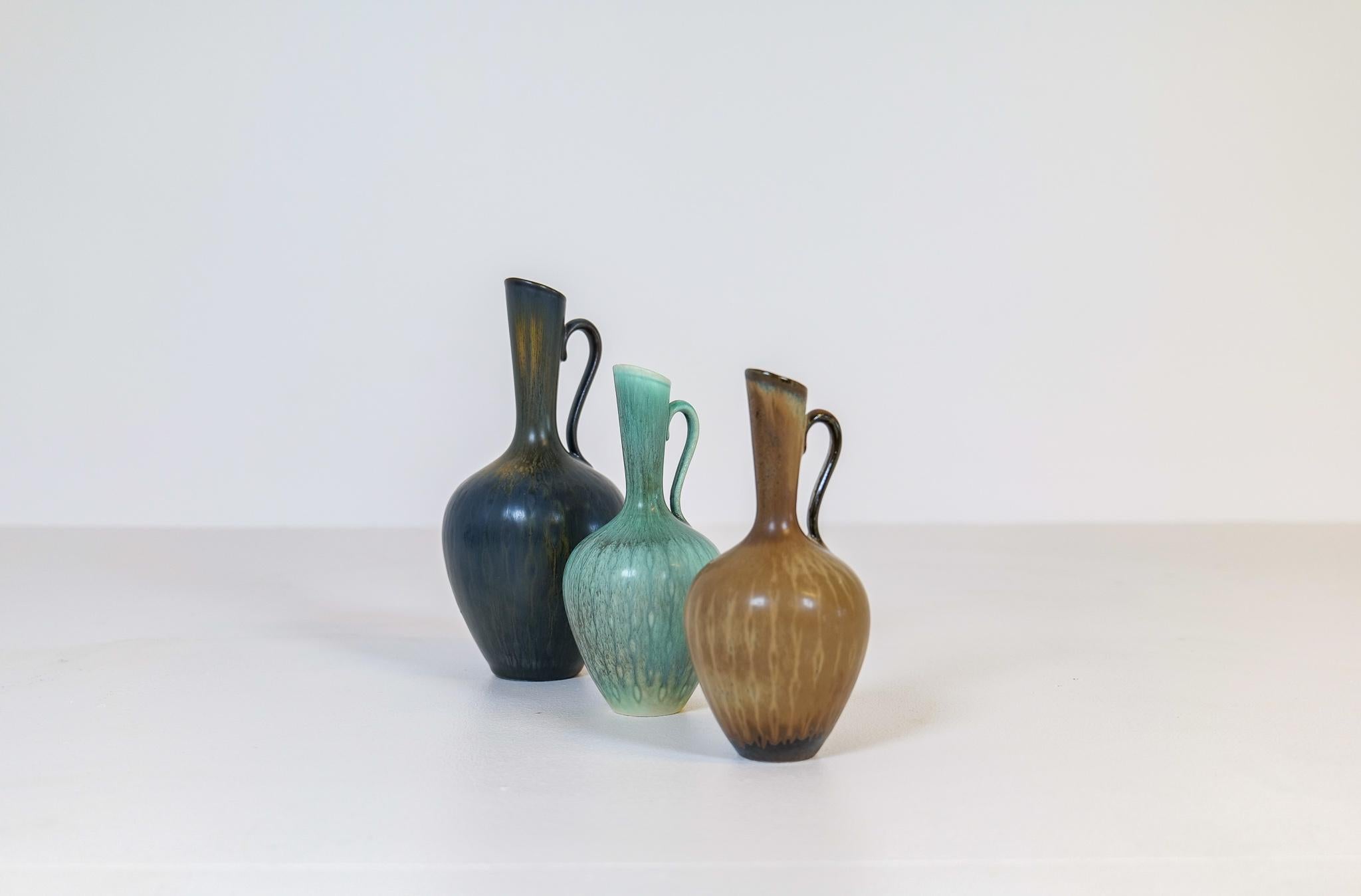 Midcentury Set of 3 Vases Rörstrand Gunnar Nylund Sweden In Good Condition For Sale In Hillringsberg, SE