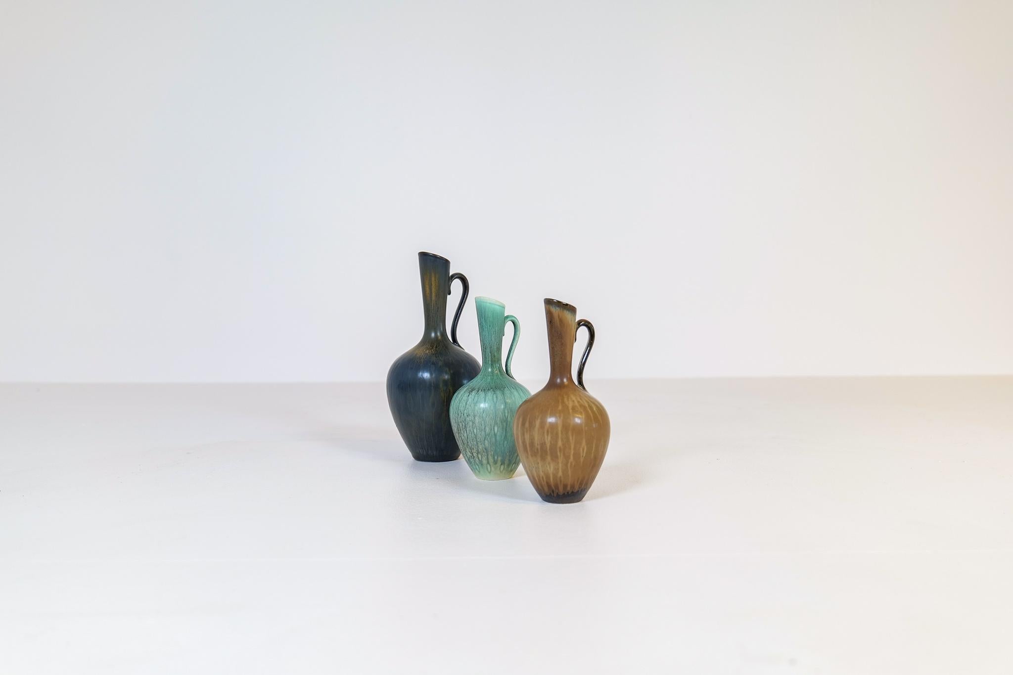 Mid-20th Century Midcentury Set of 3 Vases Rörstrand Gunnar Nylund Sweden For Sale