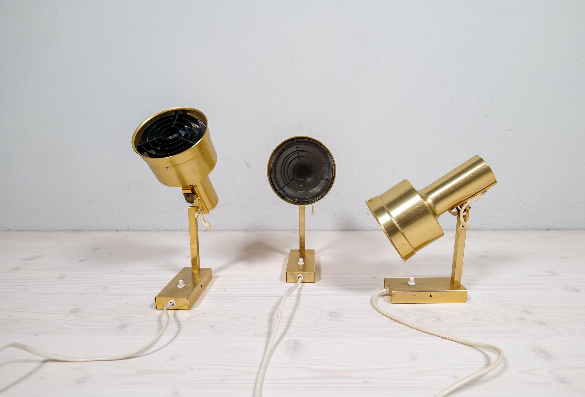 Midcentury Modern Set of 3 Wall Lights in Brass Candela Per Sundstedt Sweden For Sale 10