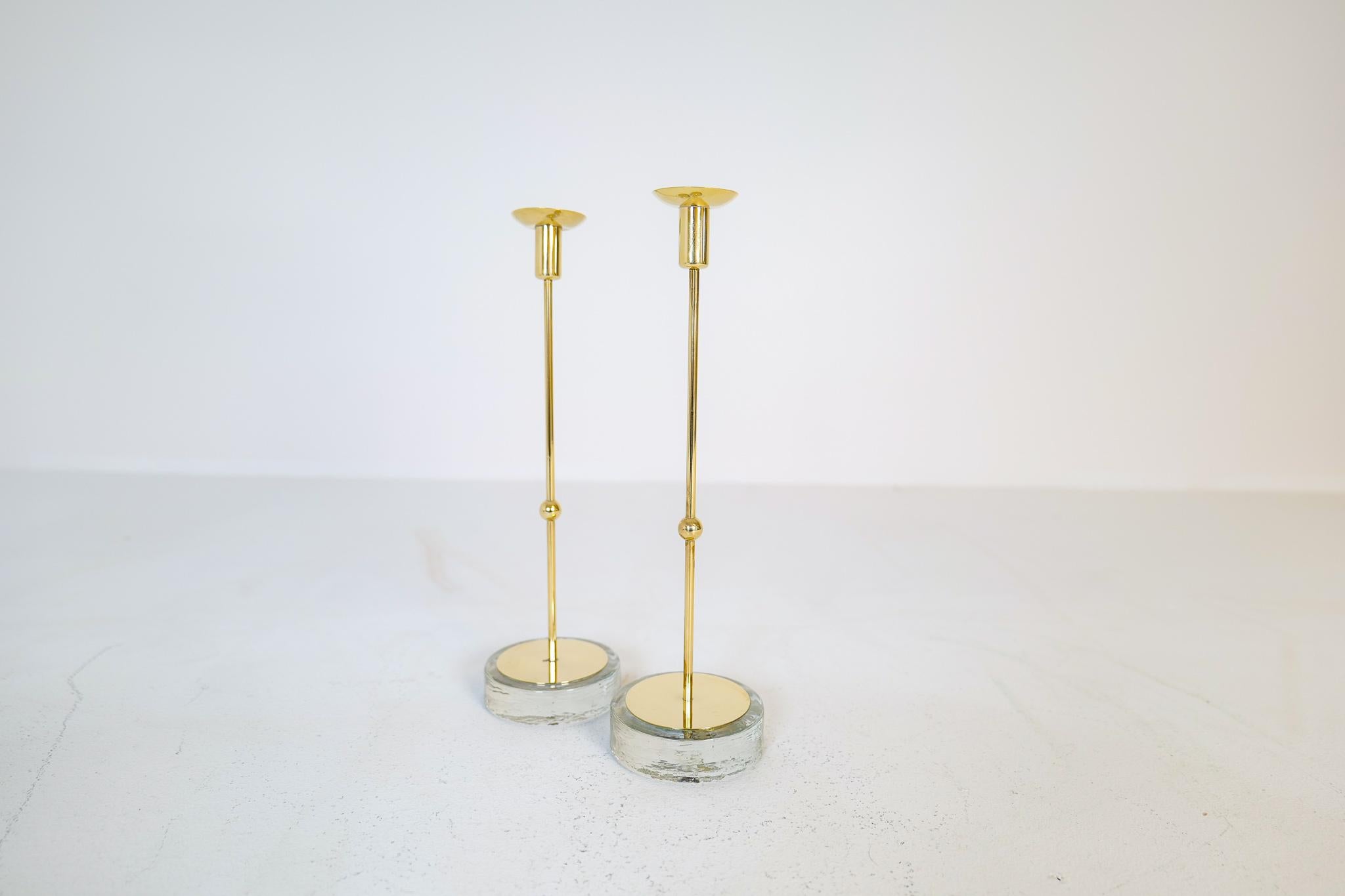 Brass Mid-Century Set of 4 Candleholders Ystad Metall, Sweden, 1950s For Sale