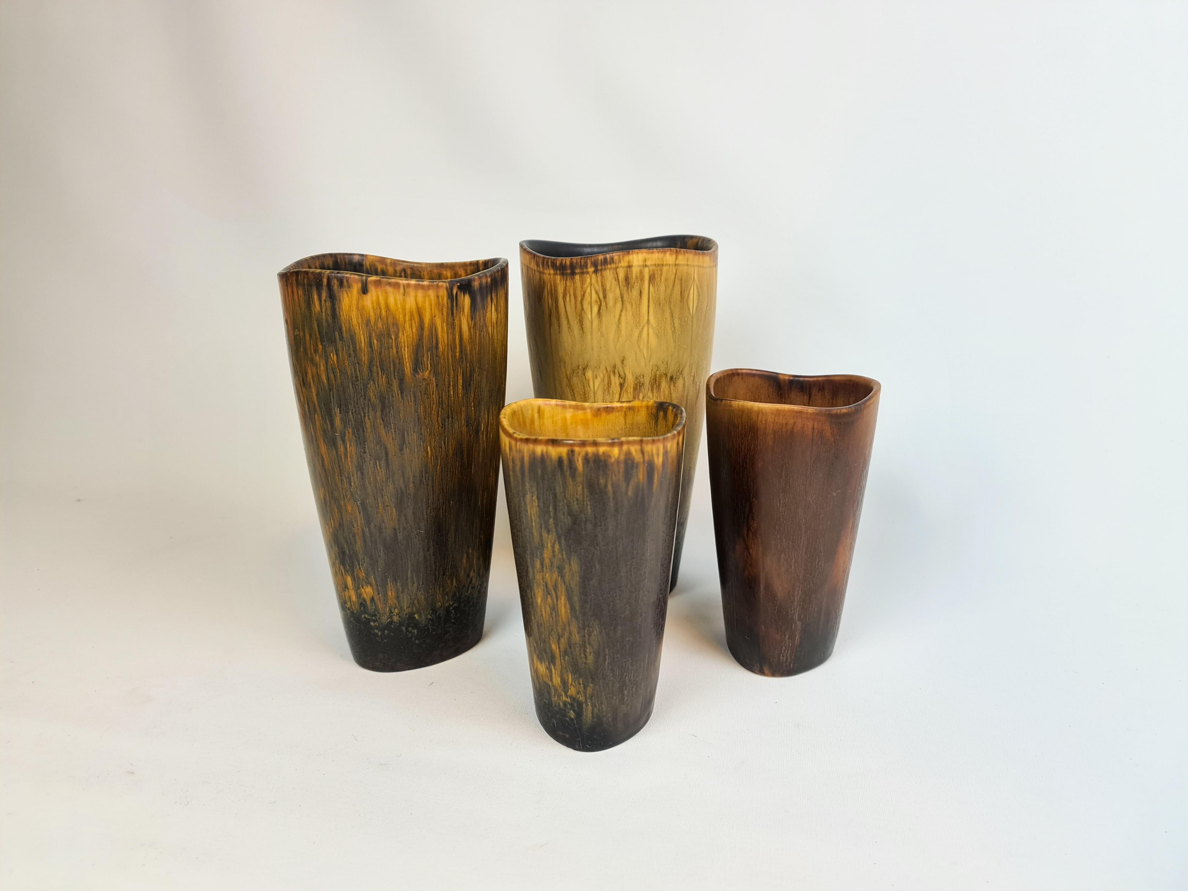 Swedish Midcentury Modern Set of 4 Ceramic Vases Gunnar Nylund Rörstrand Sweden For Sale