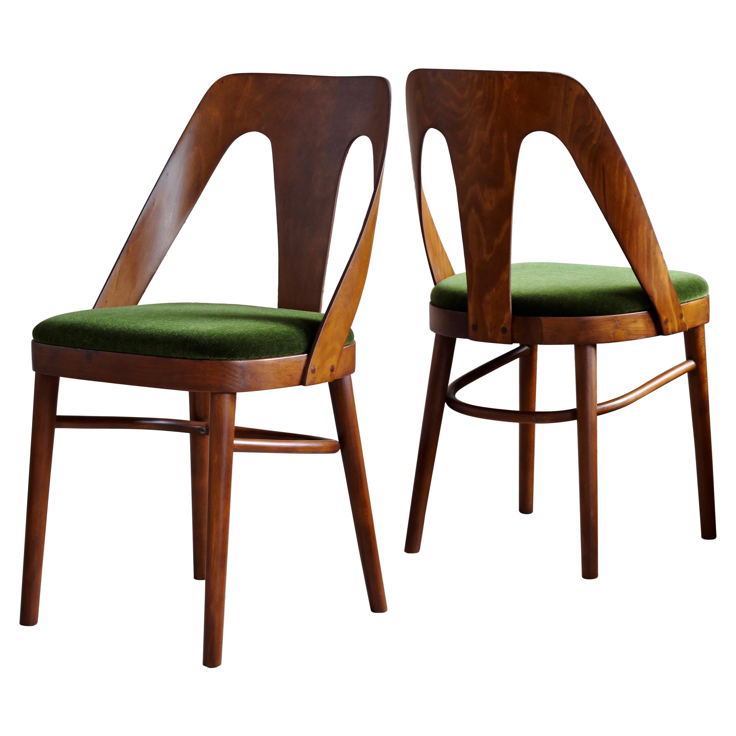 Midcentury Set of 4 Dining Chairs in Juicy Green Mohair by Kvadrat