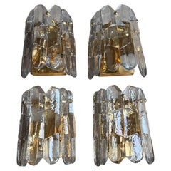 Satz von 4 Kalmar-Eisglas-Wandleuchtern aus der Mitte des Jahrhunderts, Messing, Leuchten, Österreich 1970er Jahre