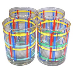 Midcentury Set of 4 Multi-Color Design Signed Lo Ball Glasses by Georges Briard