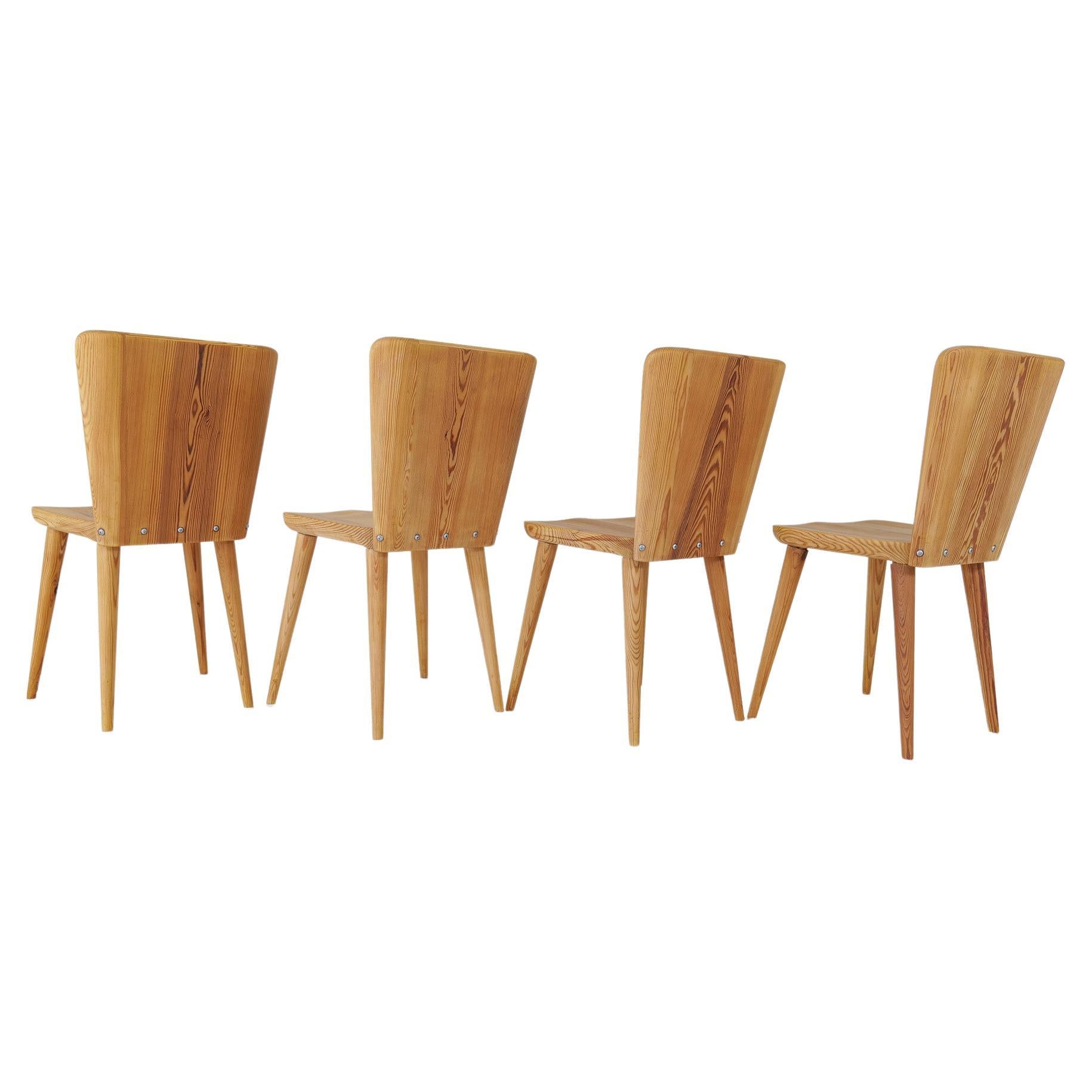 Midcentury Modern Set of 4 Pine Sculptural Dining Chairs Göran Malmvall Sweden