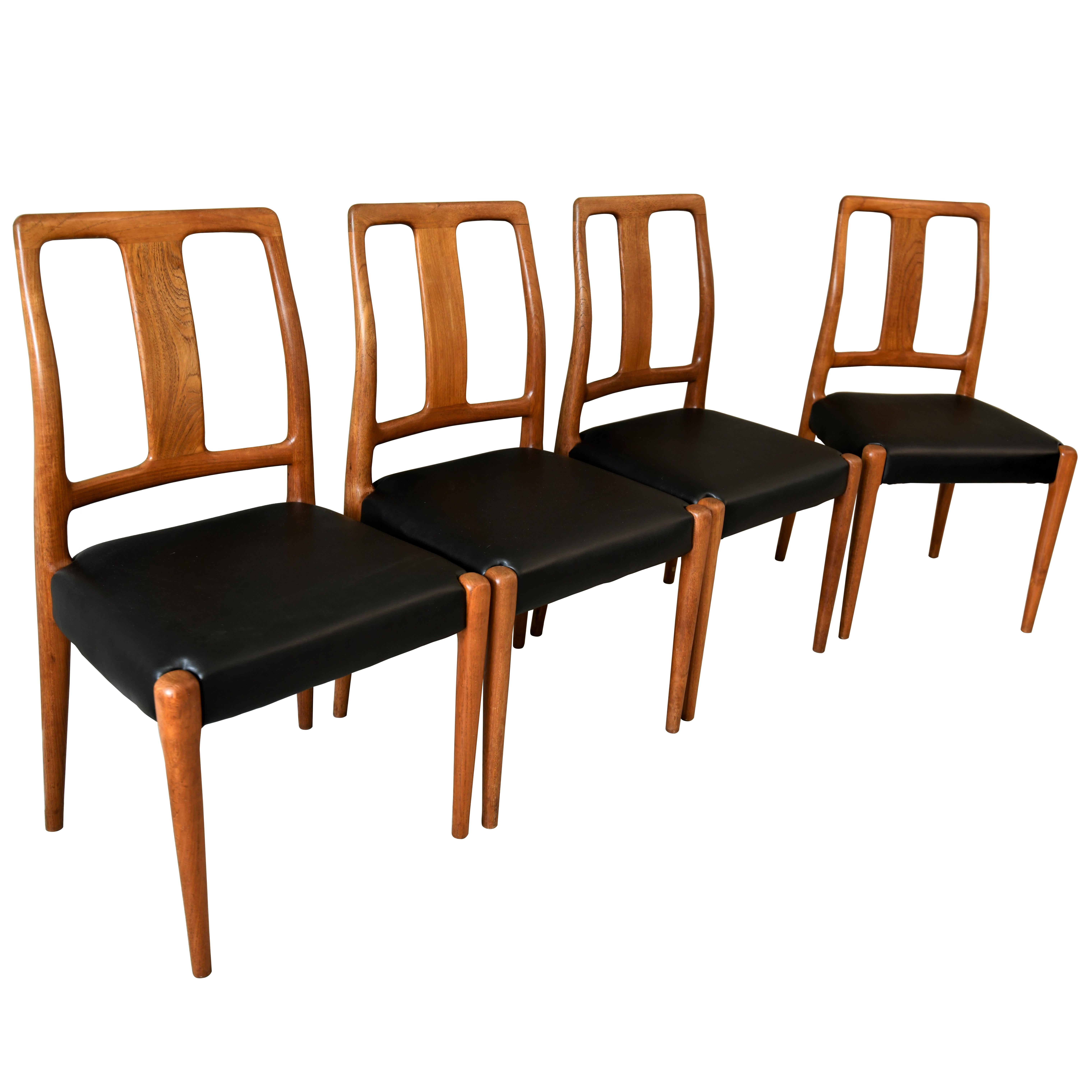 Midcentury Set of 4 Solid Teak Dining Chairs by D-Scan