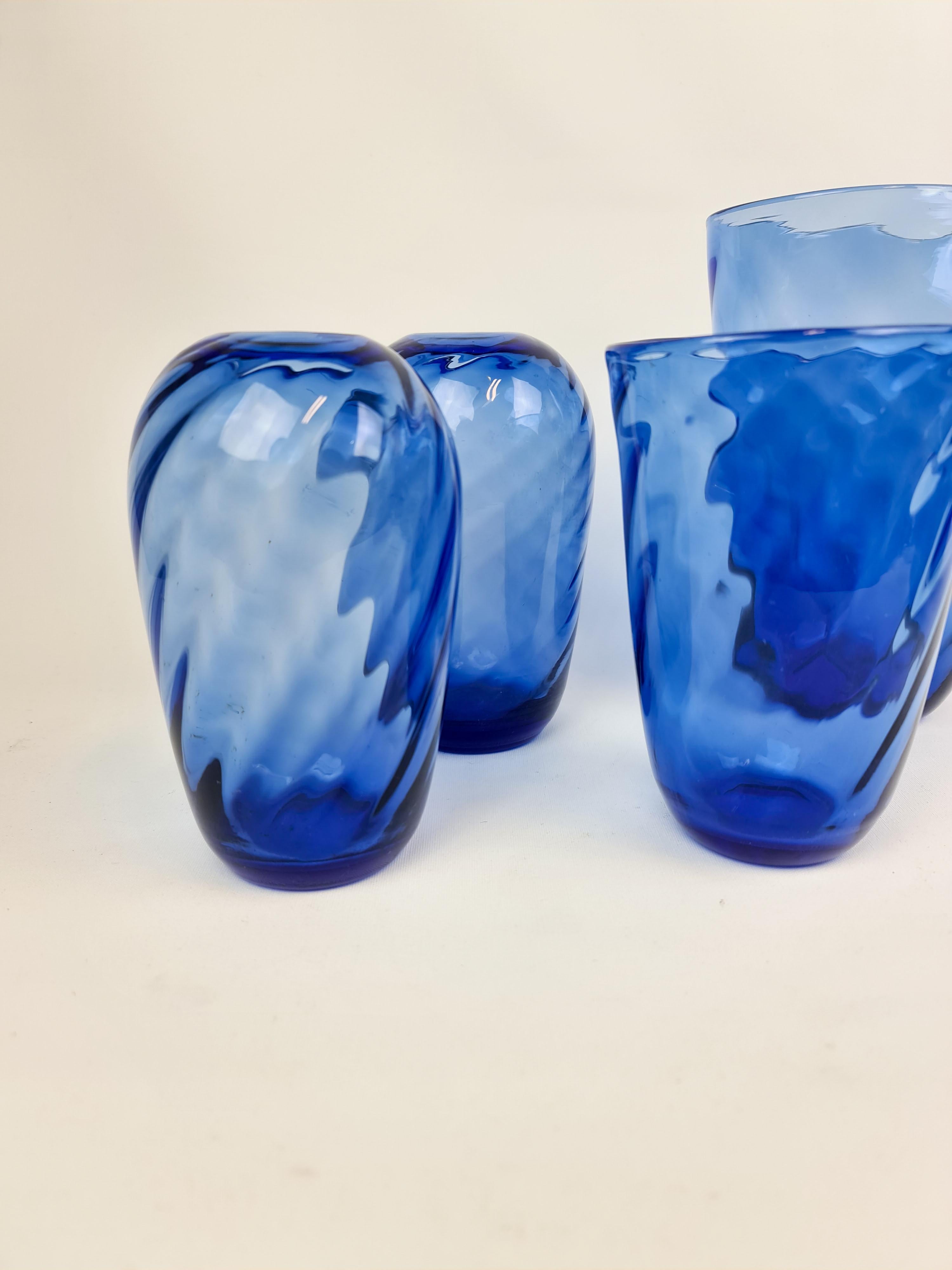 Scandinavian Modern Midcentury Set of 4 Vases Glass Reijmyre, Sweden, 1940s