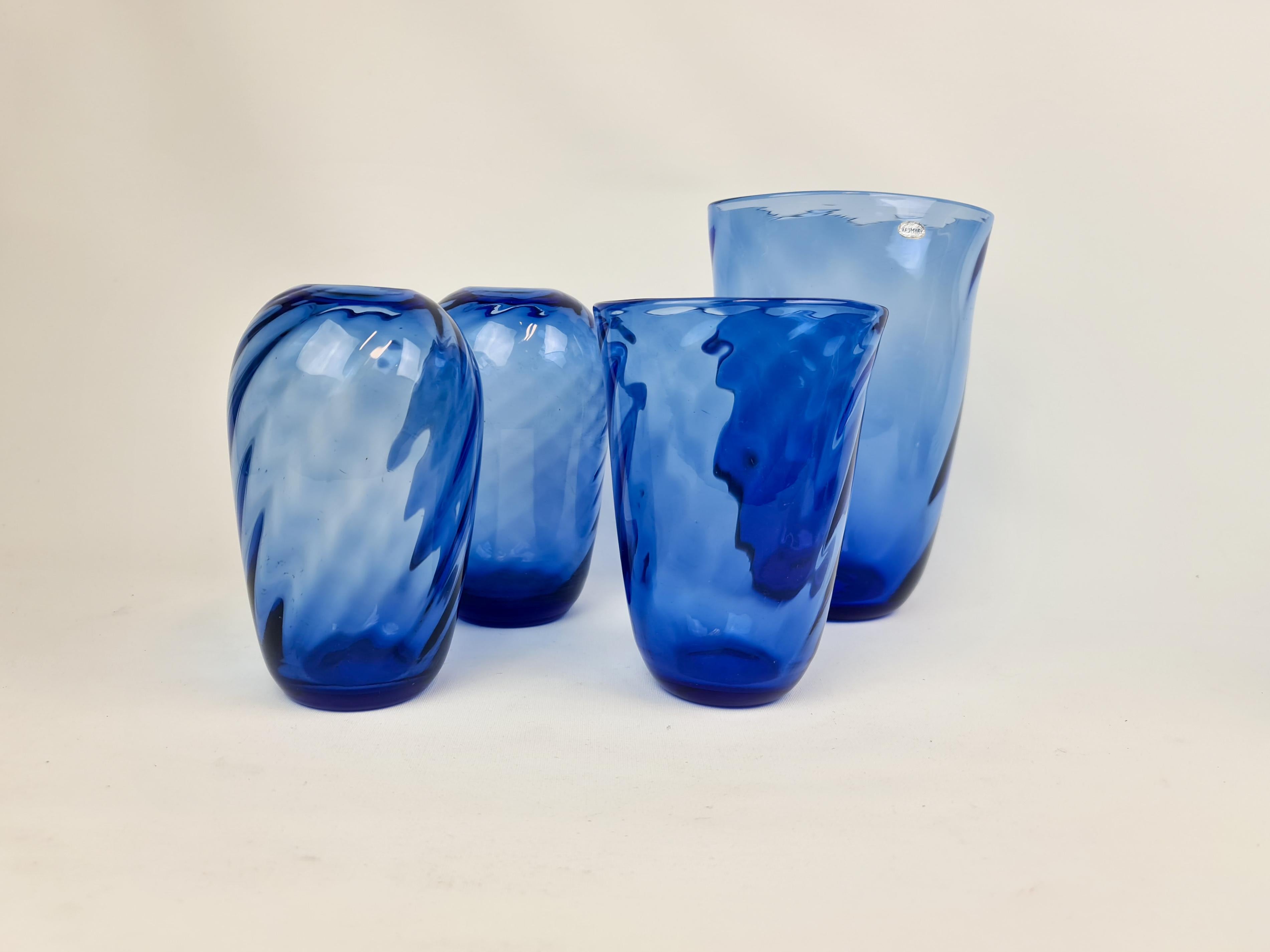 Mid-20th Century Midcentury Set of 4 Vases Glass Reijmyre, Sweden, 1940s