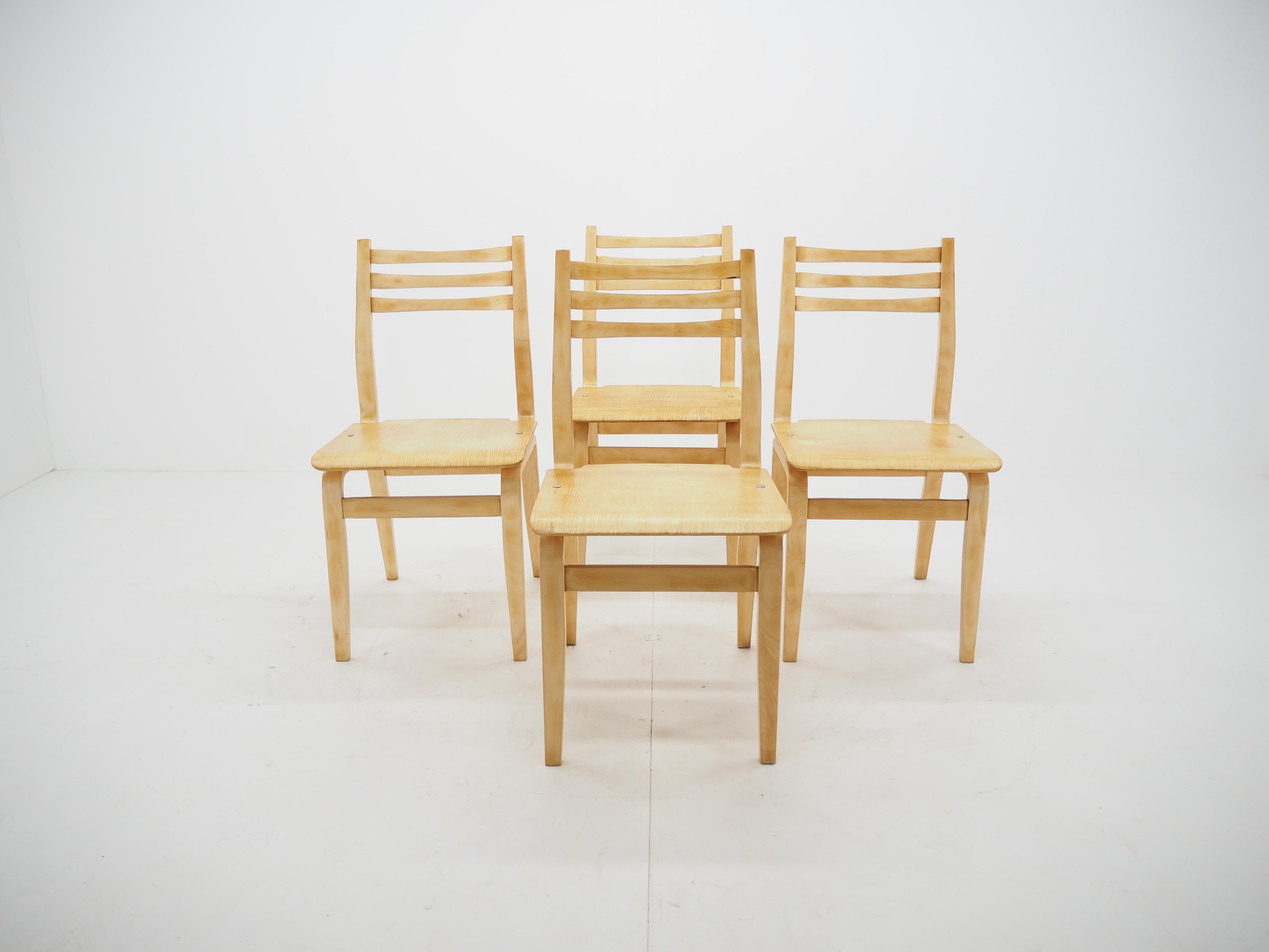 Midcentury Set of 4 Wood Dining Room Chairs 1970s In Good Condition In Praha, CZ