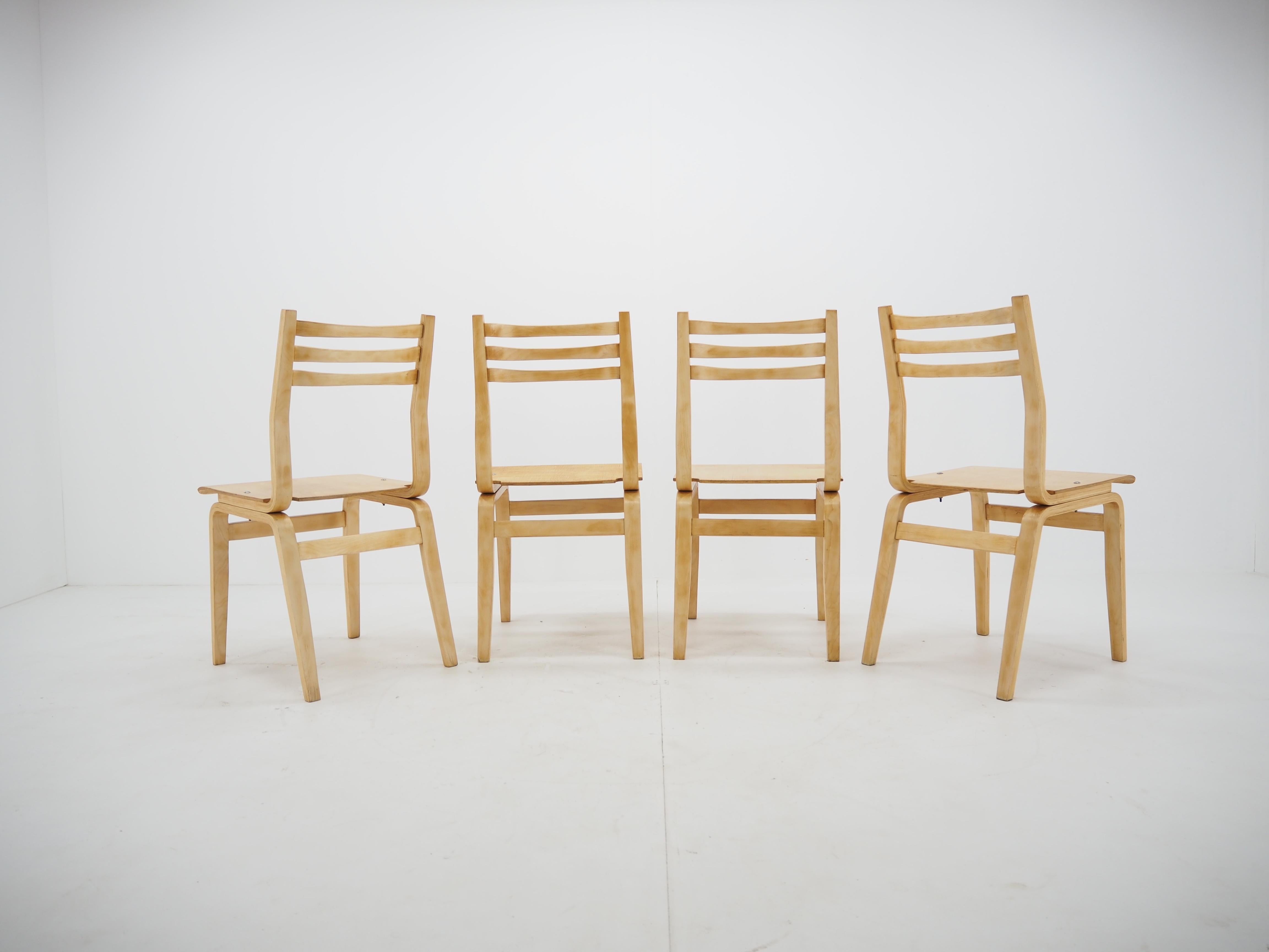 Late 20th Century Midcentury Set of 4 Wood Dining Room Chairs 1970s