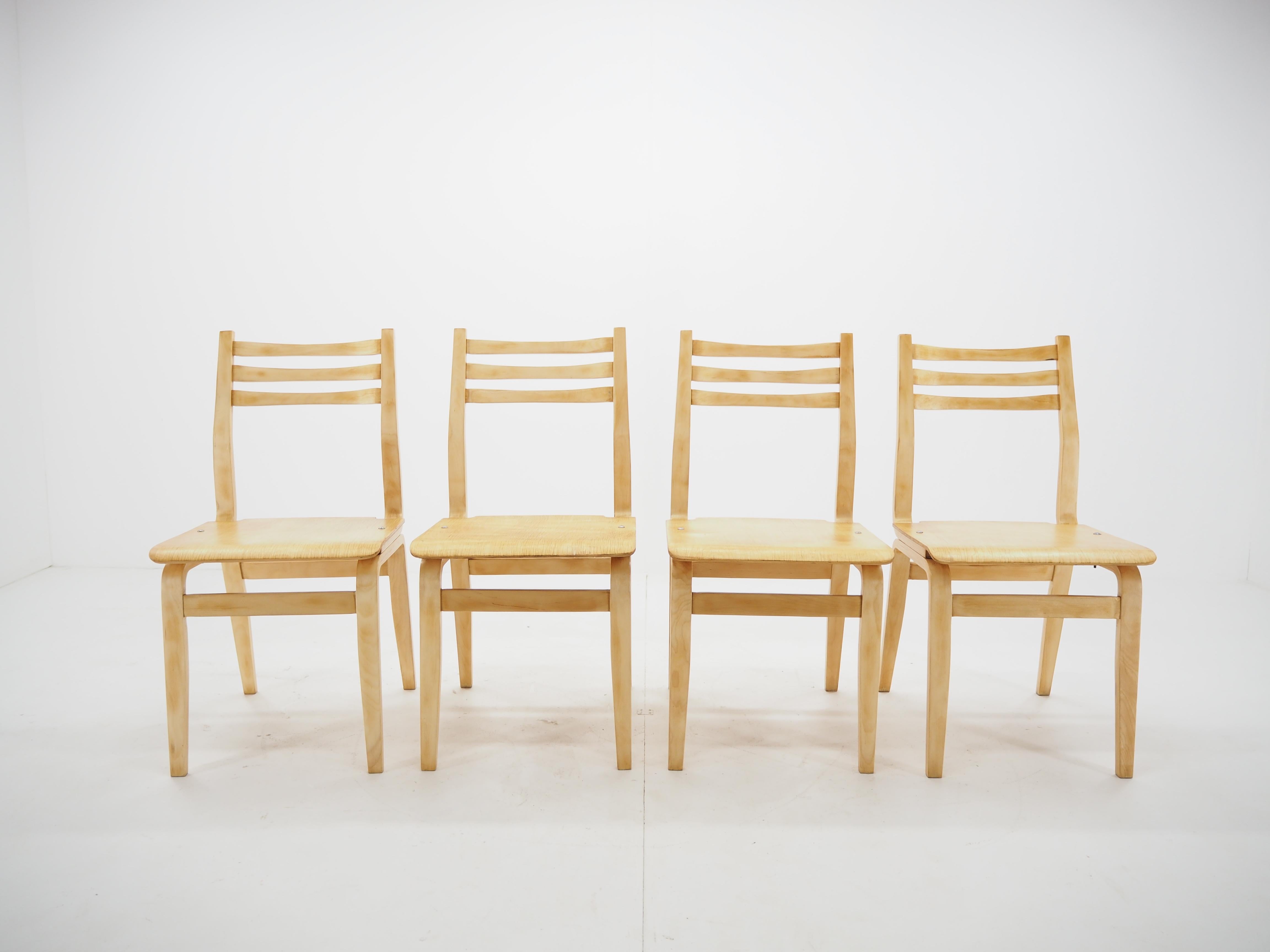 Midcentury Set of 4 Wood Dining Room Chairs 1970s 1