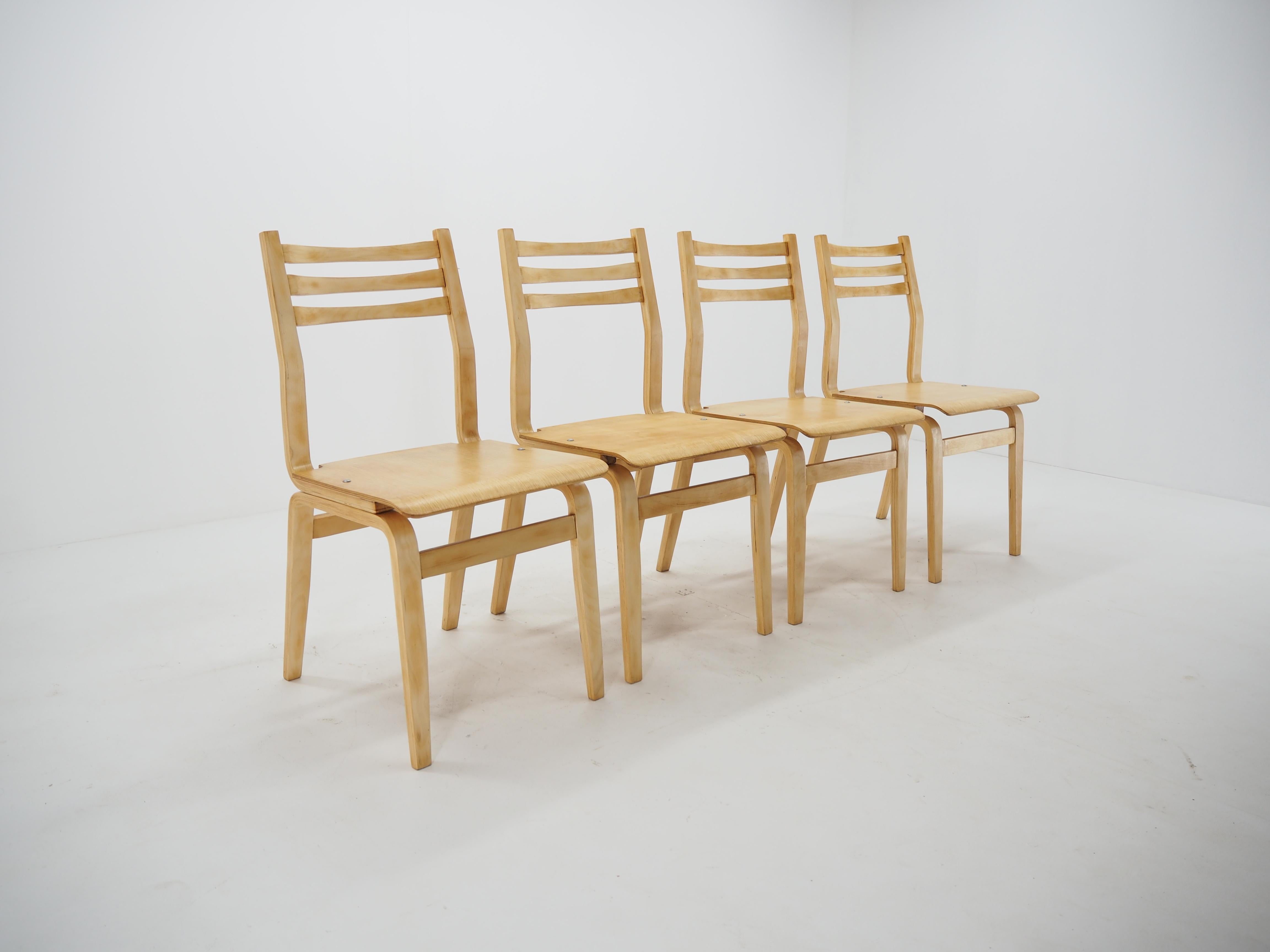 Midcentury Set of 4 Wood Dining Room Chairs 1970s 2