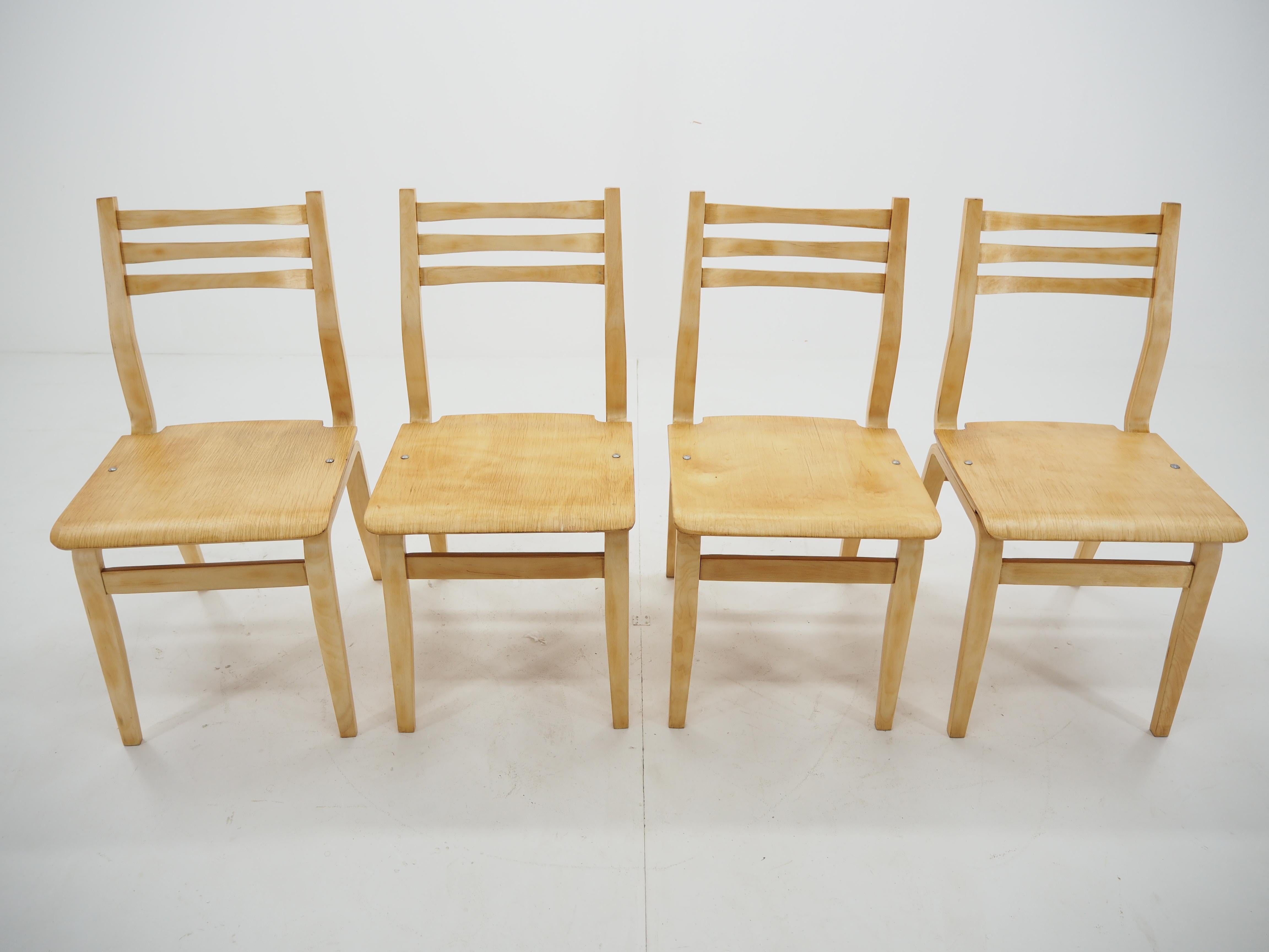 Midcentury Set of 4 Wood Dining Room Chairs 1970s 3