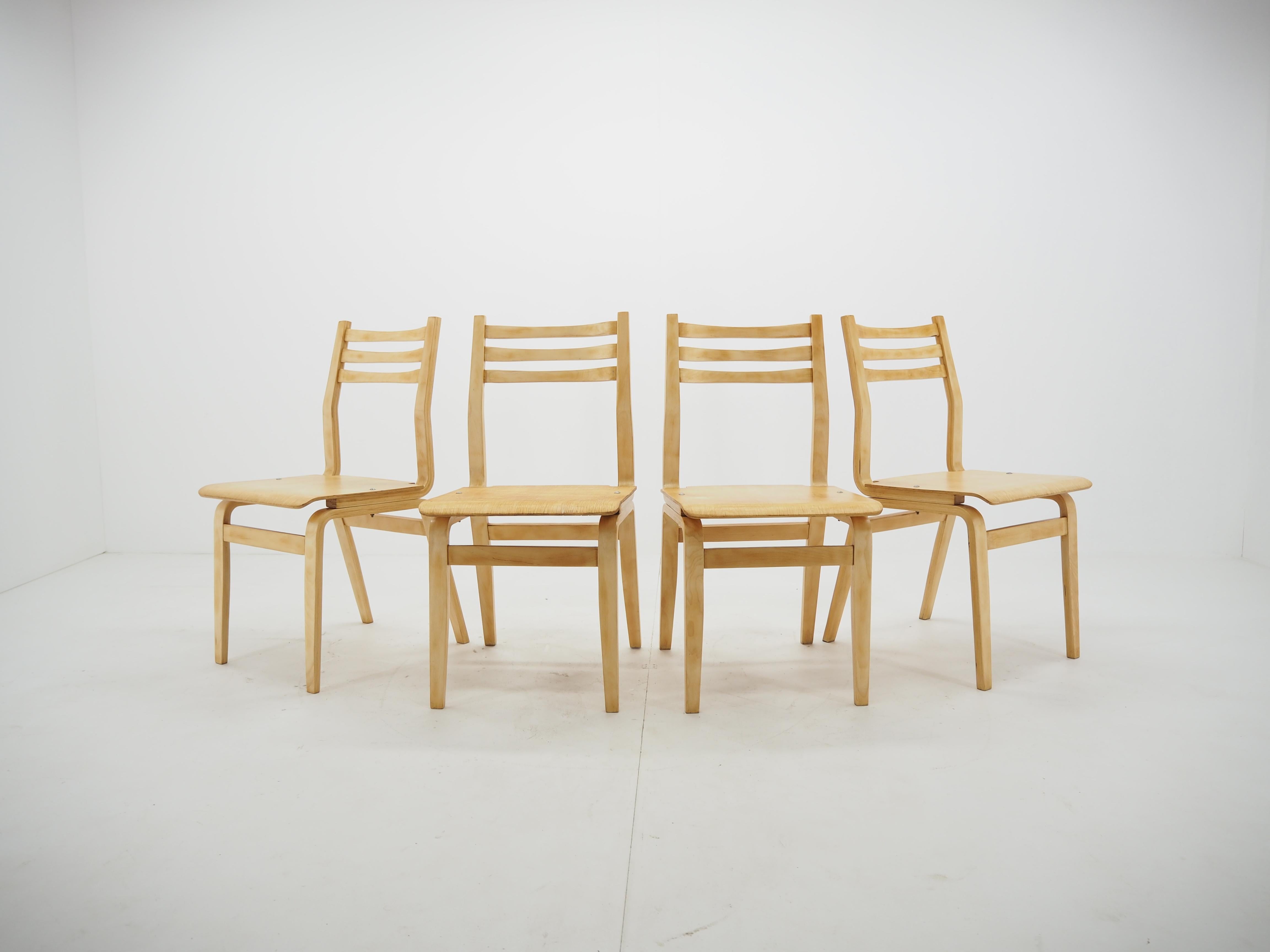 Midcentury Set of 4 Wood Dining Room Chairs 1970s 4