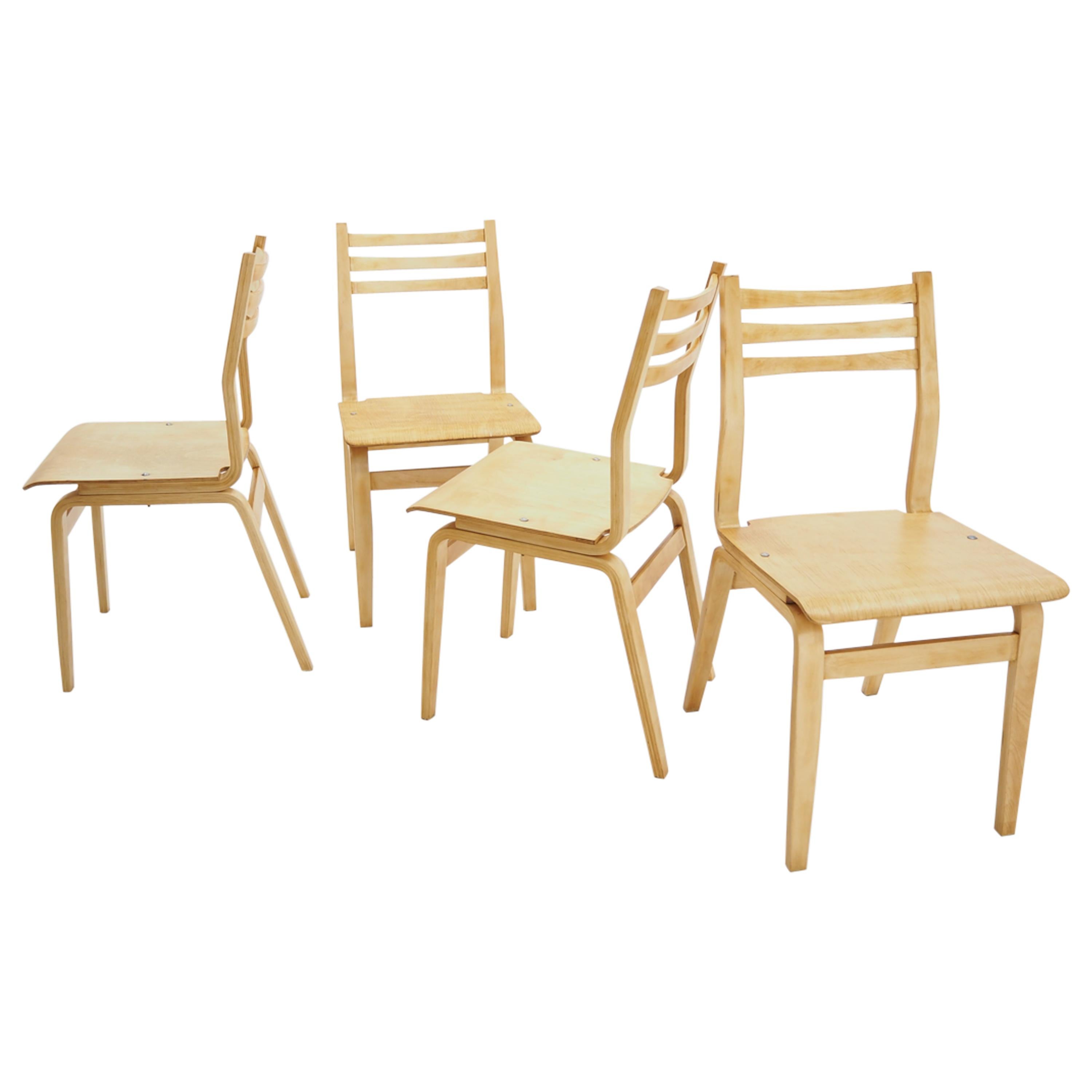 Midcentury Set of 4 Wood Dining Room Chairs 1970s