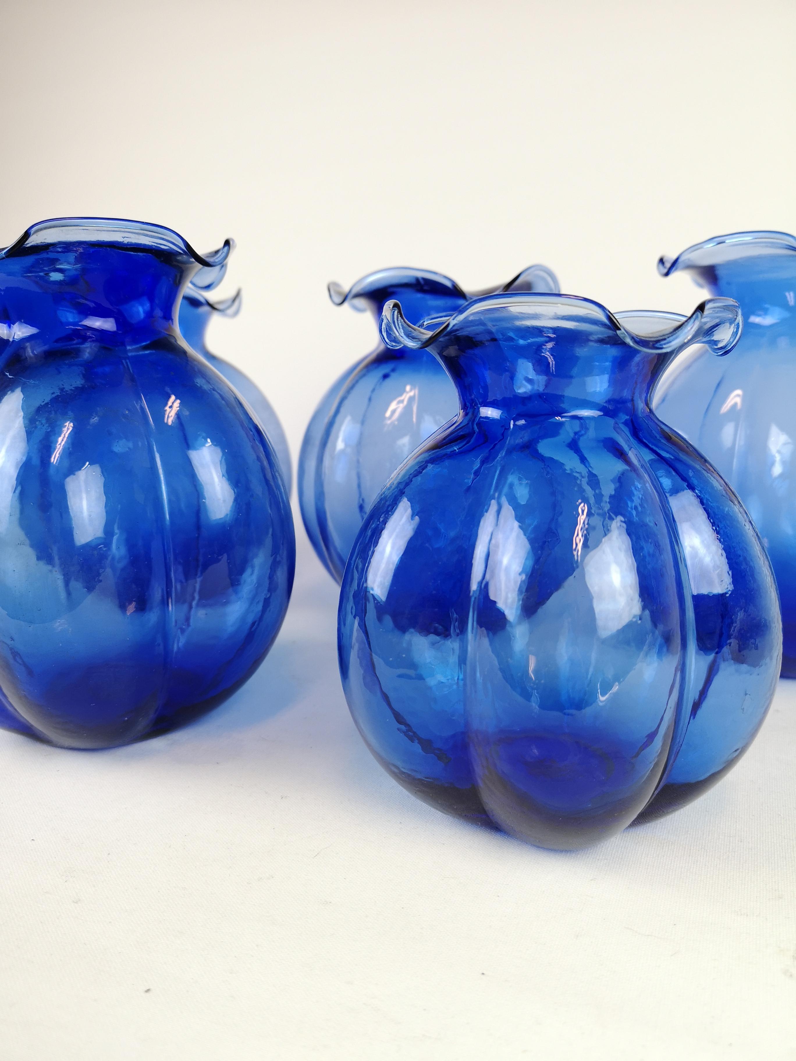 Mid-Century Modern Midcentury Set of 5 Blue Vases Johansfors, Sweden, 1950s