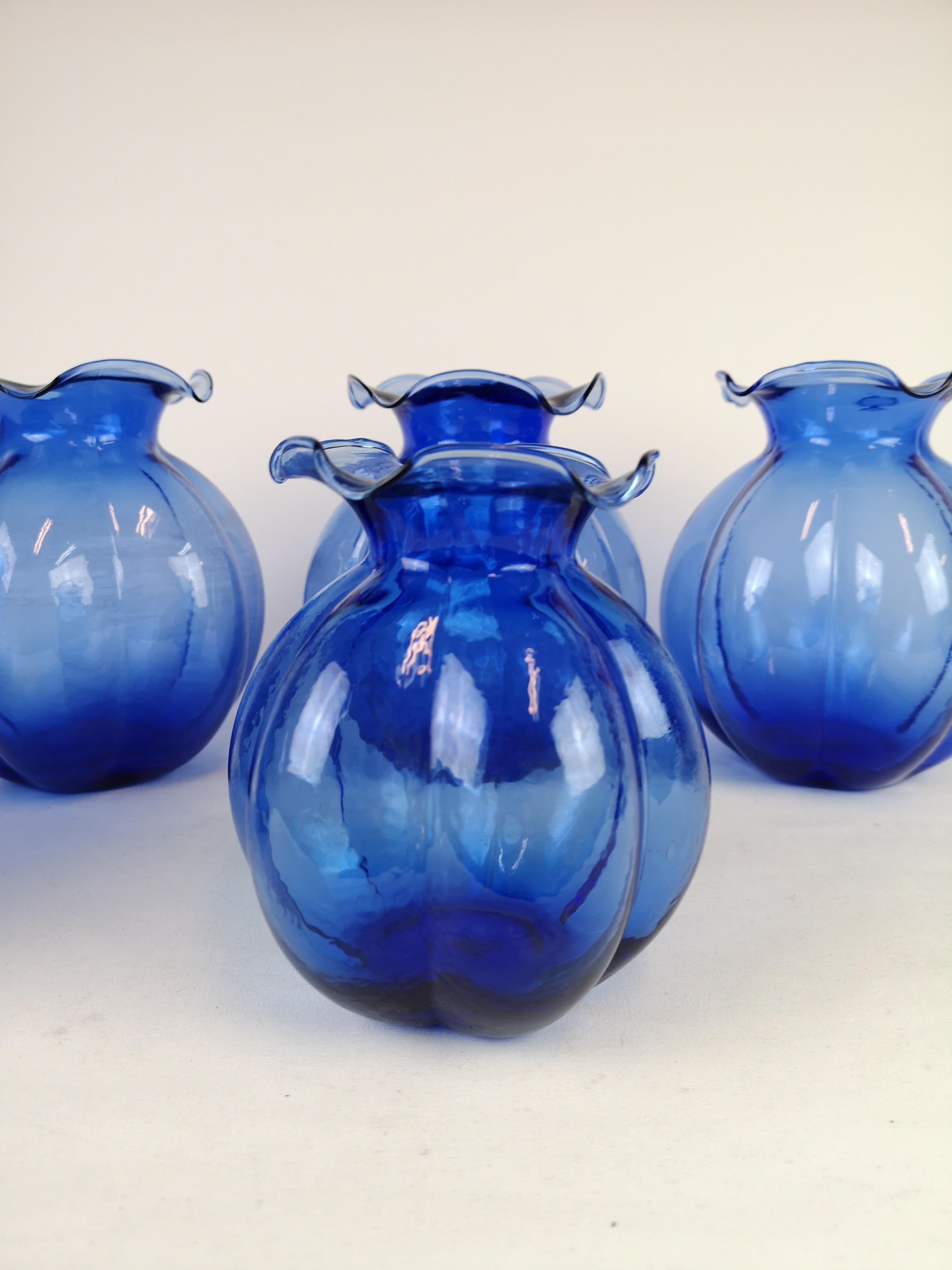 Mid-20th Century Midcentury Set of 5 Blue Vases Johansfors, Sweden, 1950s