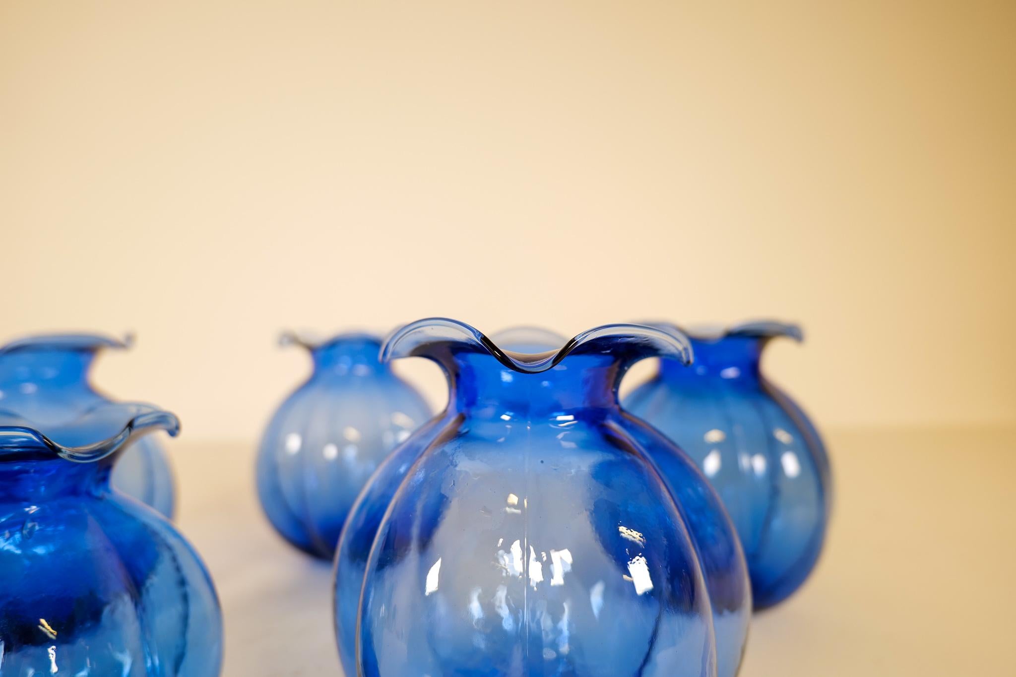 Mid-20th Century Midcentury Set of 5 Blue Vases Johansfors, Sweden, 1950s