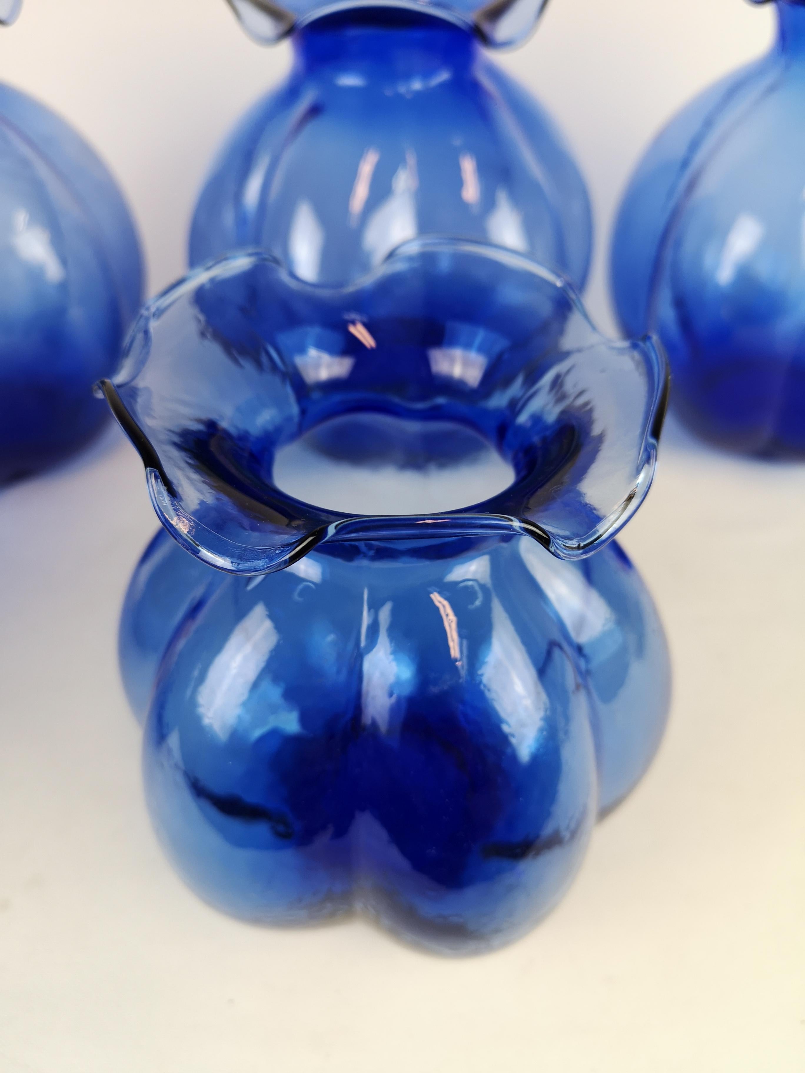 Glass Midcentury Set of 5 Blue Vases Johansfors, Sweden, 1950s