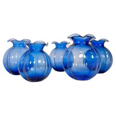 Midcentury Set of 5 Blue Vases Johansfors, Sweden, 1950s