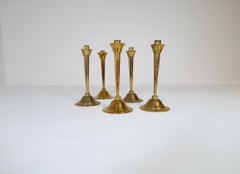 Midcentury Set of 5 Candlesticks in Brass by Lars Holmström Arvika, Sweden