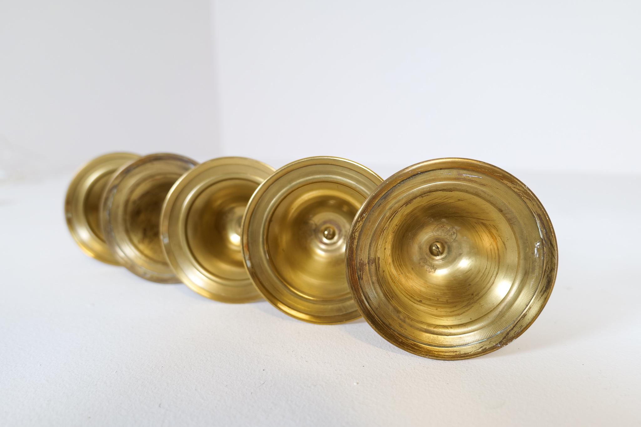 Midcentury Set of 5 Candlesticks in Brass by Lars Holmström Arvika, Sweden For Sale 2