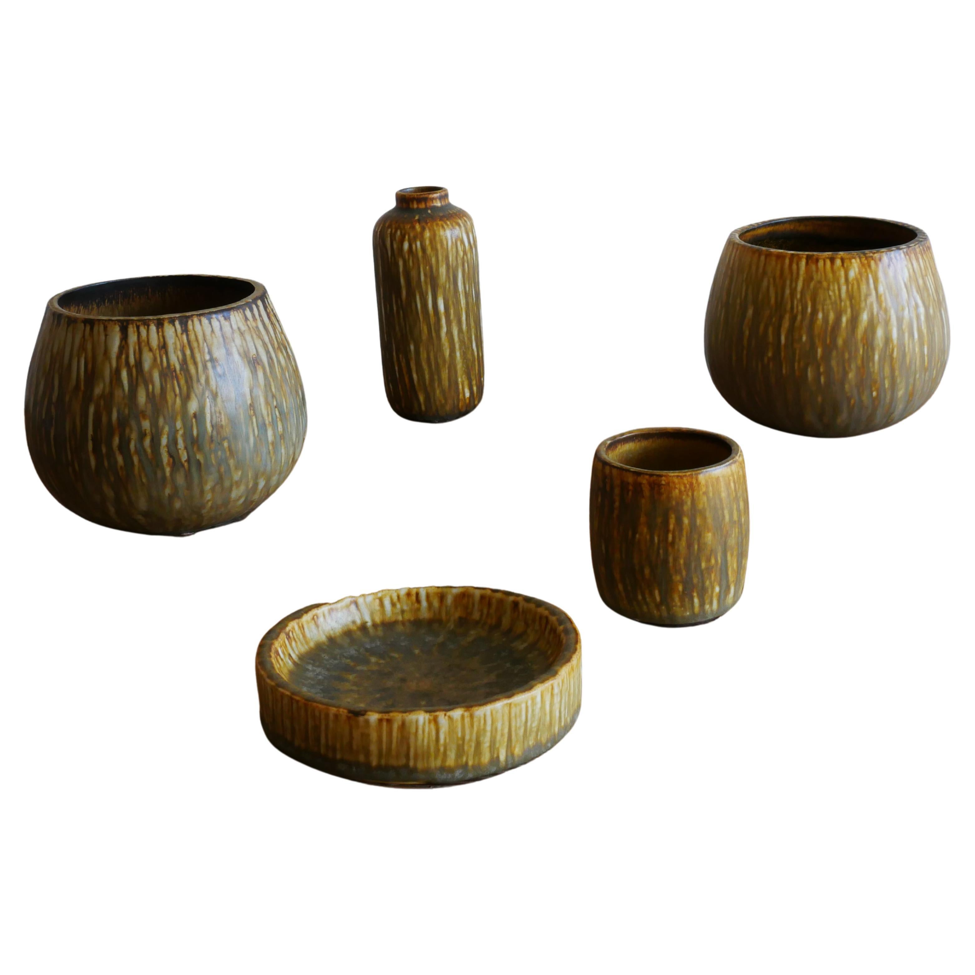 Midcentury Set of 5 Ceramic Pieces, Rubus, Gunnar Nylund, Rörstrand For Sale