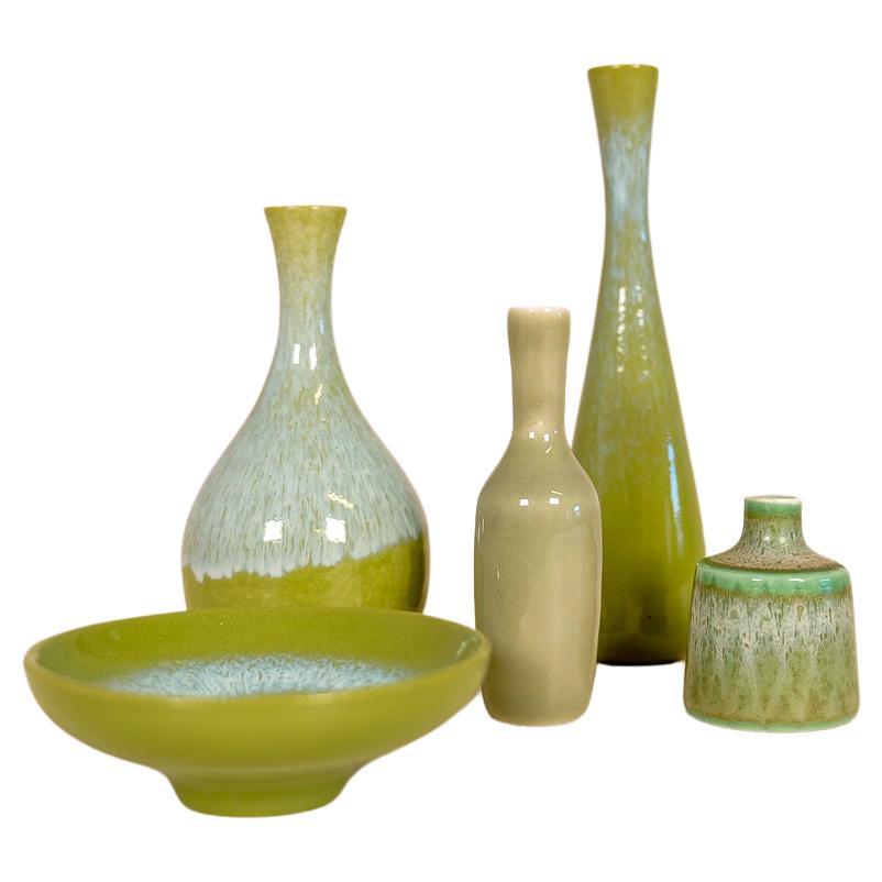 Midcentury Modern Set of 5 Mini Ceramic Vases Rörstrand Gunnar Nylund, Sweden For Sale