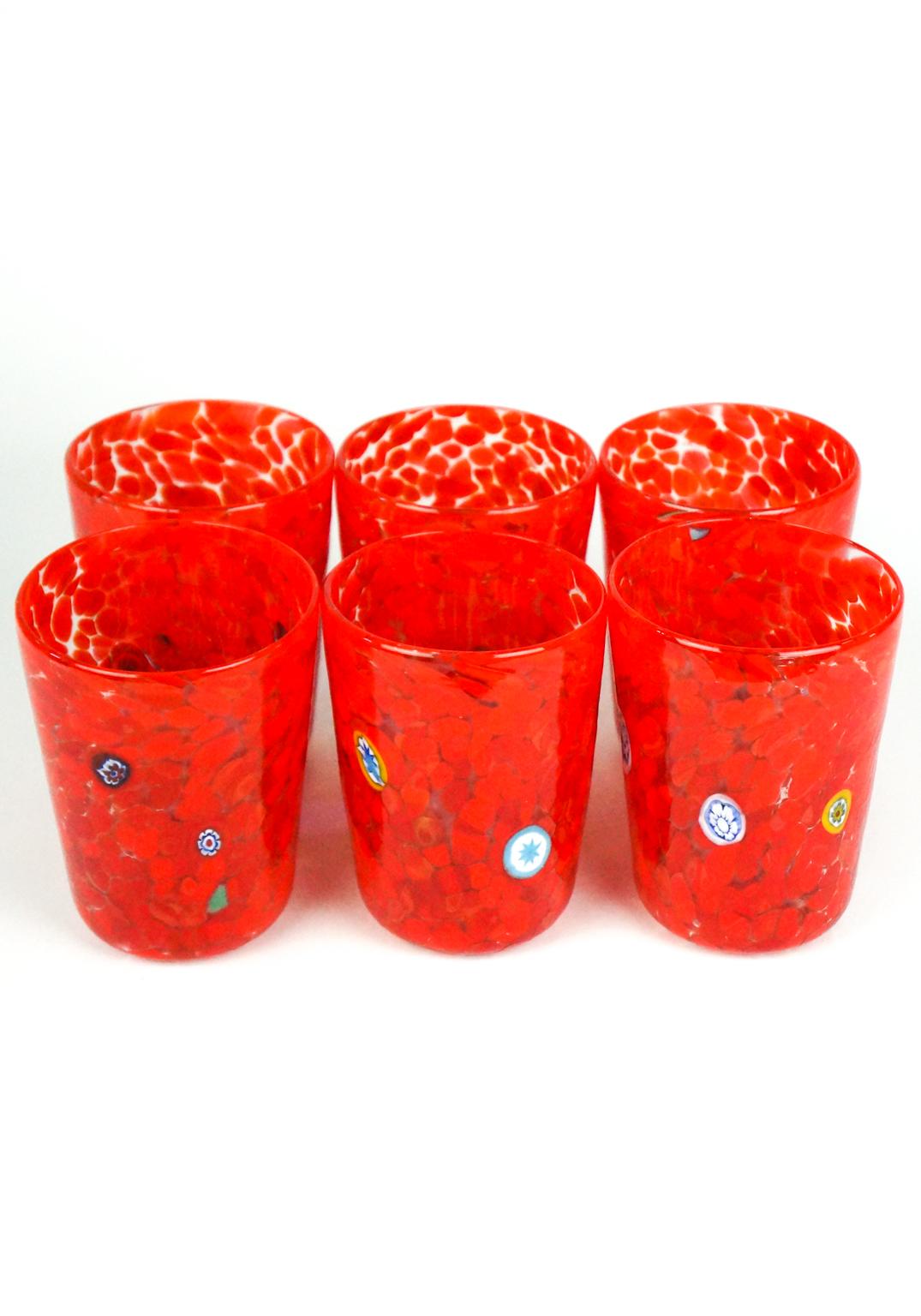 Verre de Murano Ensemble de 6 gobelets à boire « Goti De Fornasa » de Murano rouges du milieu du siècle, 1998 en vente