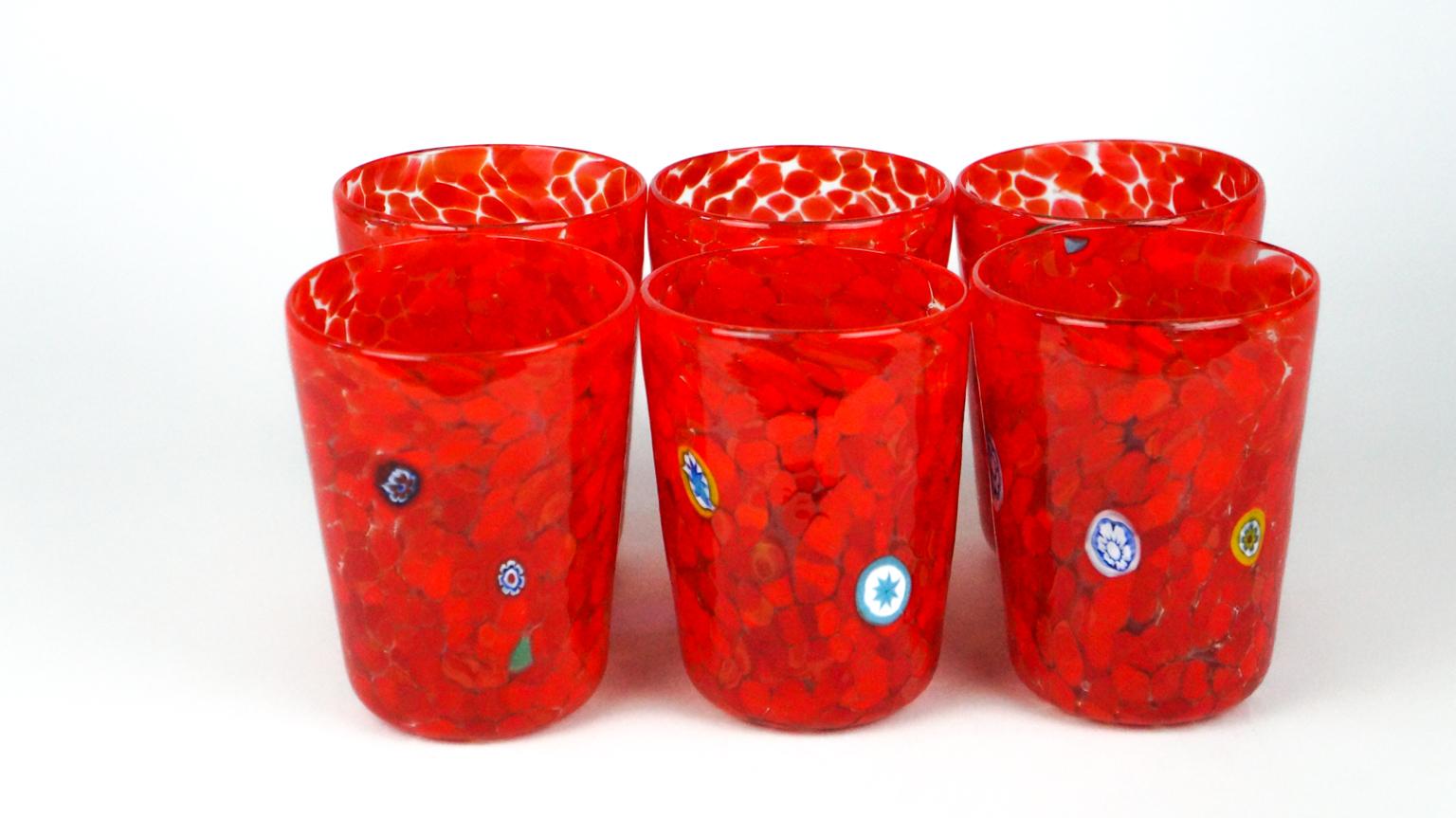 Ensemble de 6 gobelets à boire « Goti De Fornasa » de Murano rouges du milieu du siècle, 1998 en vente 1