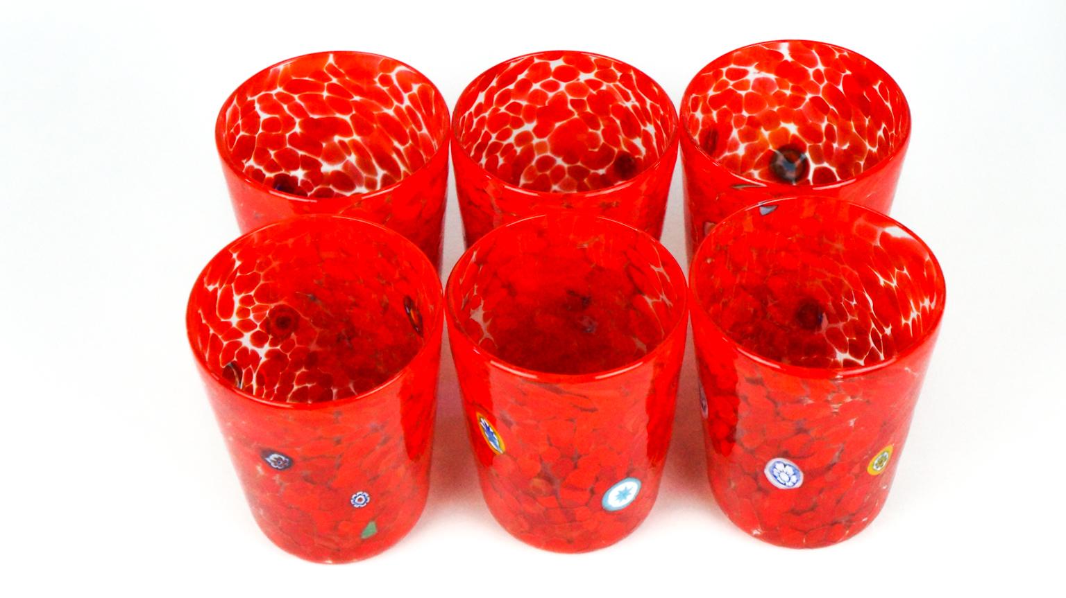 Ensemble de 6 gobelets à boire « Goti De Fornasa » de Murano rouges du milieu du siècle, 1998 en vente 2