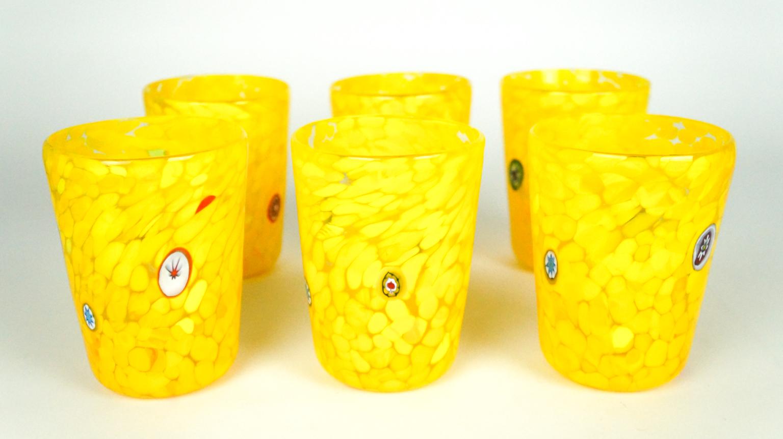Lot de 6 gobelets à boire de Murano jaune « Goti De Fornasa » du milieu du siècle dernier en vente 3