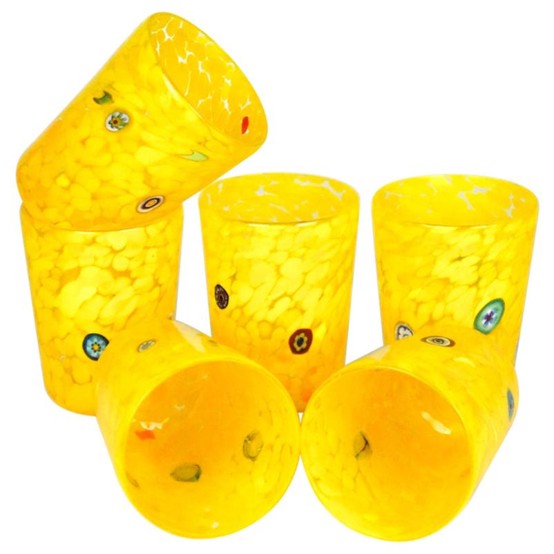 Midcentury Set of 6 "Goti De Fornasa" Yellow Murano Drinking Glasses Tumbler