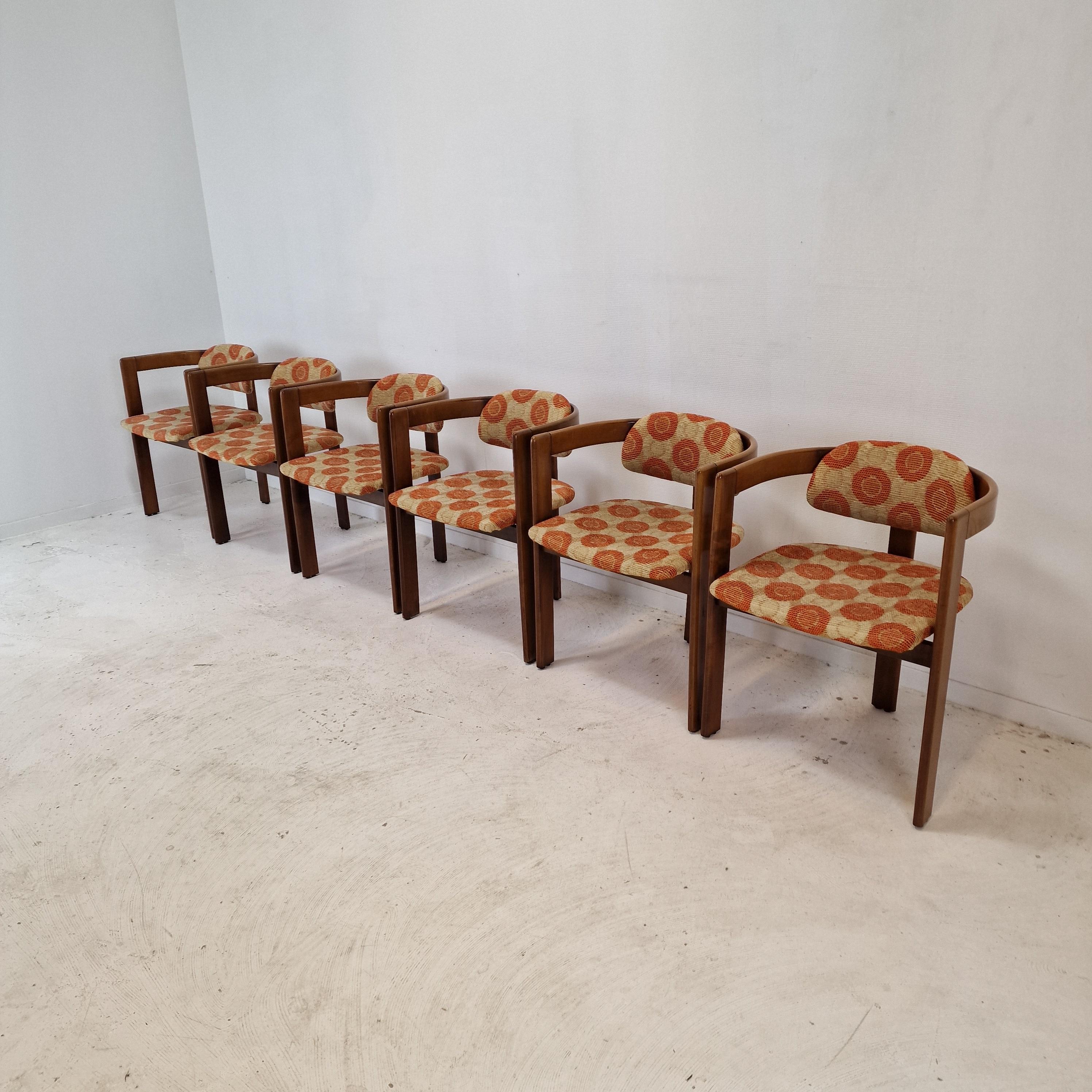 Stunning set of 6 beautiful Italian chairs.

This lovely set of dining chairs has a strong resemblance to the Augusto Savini's 'Pamplona' chair (1965) and the Afra & Tobia Scrapa's 'Pigreco' chair (1959/60).
They have the same elegant shape and