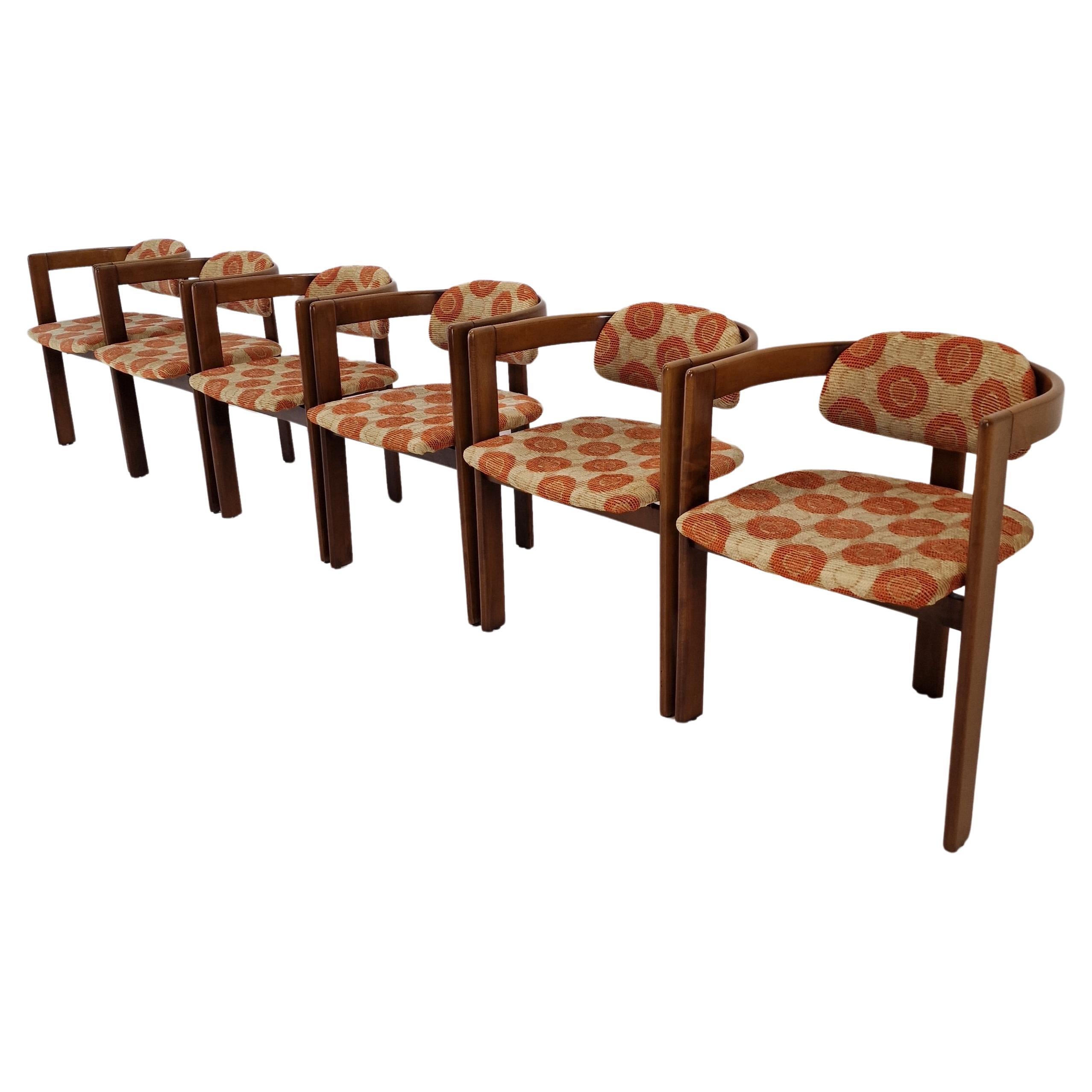 Midcentury Set of 6 Italian Wooden Armchairs, 1960's For Sale