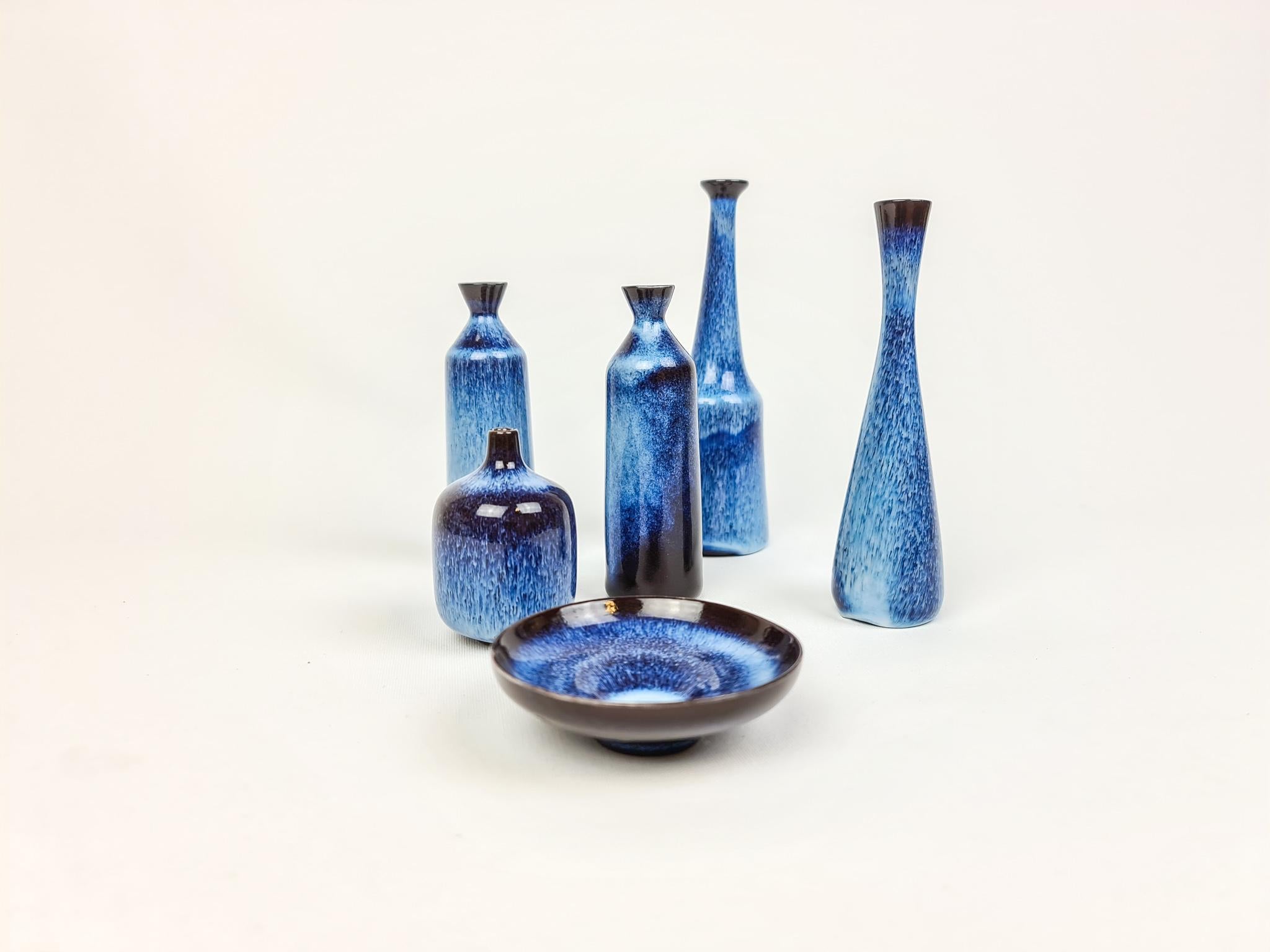 Mid-Century Modern Midcentury Modern Set of 6 Mini Ceramic Vases Rörstrand Gunnar Nylund, Sweden For Sale