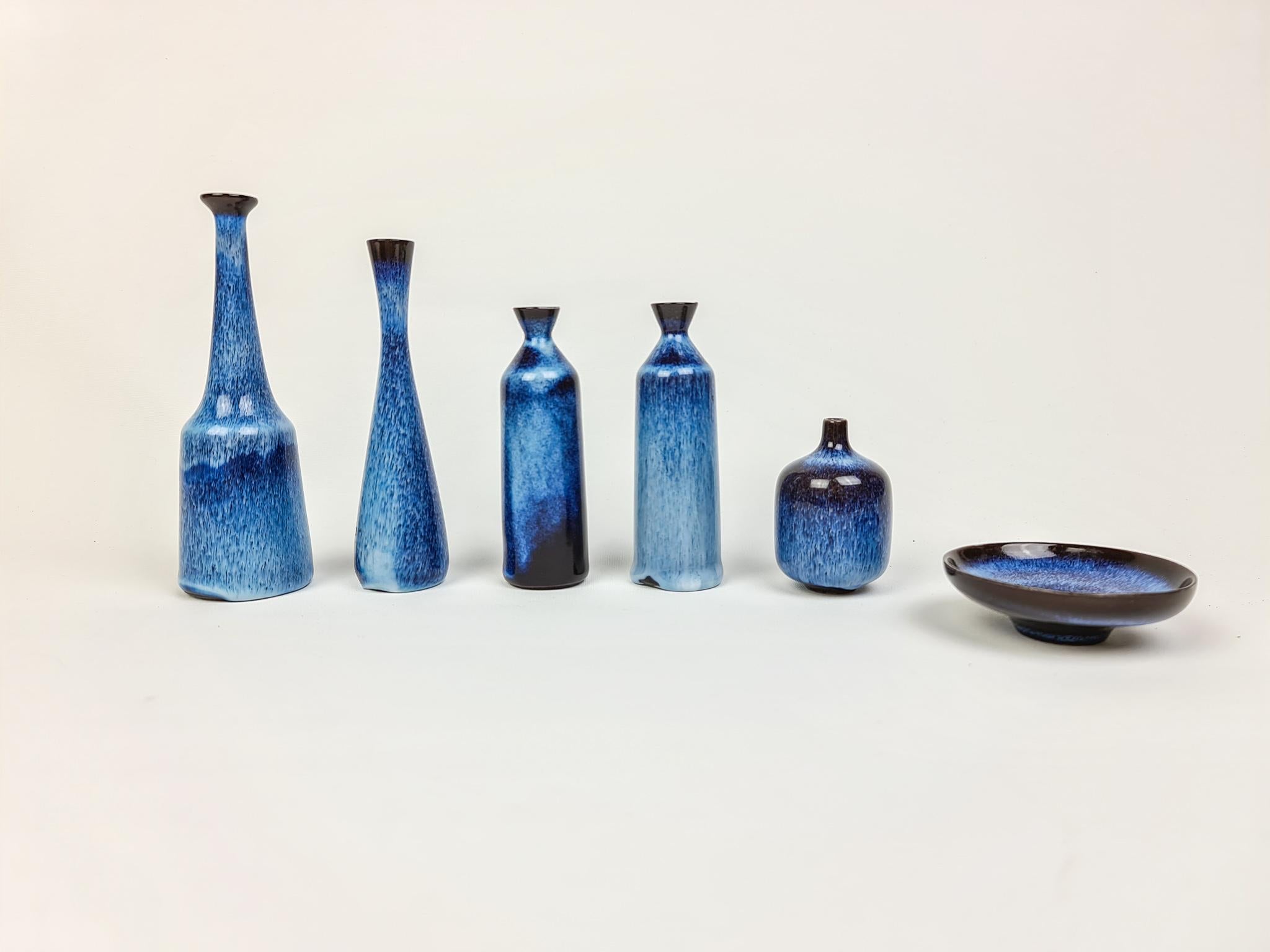 Mid-20th Century Midcentury Modern Set of 6 Mini Ceramic Vases Rörstrand Gunnar Nylund, Sweden For Sale